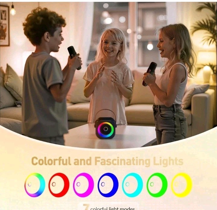 Mini Karaoke Machine, Portable Bluetooth Speaker 2 Mics, Black 2 Mics