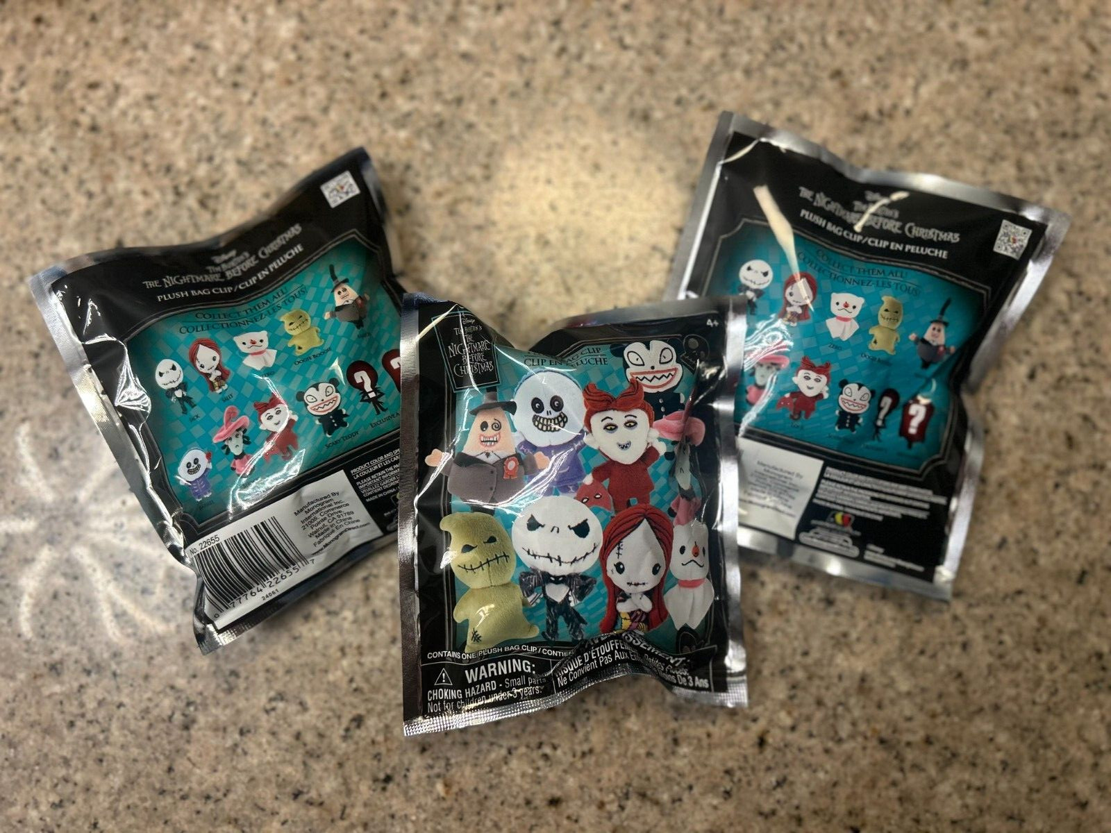 Nightmare Before Christmas 3D Plush Bag Clip Series -Blind Bag Keychain Lot of 3