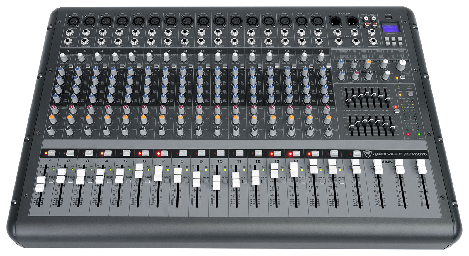 Rockville RPM1870 18 Channel 6000w Powered Mixer w/USB, Effects/16 XDR2 Mic Pres
