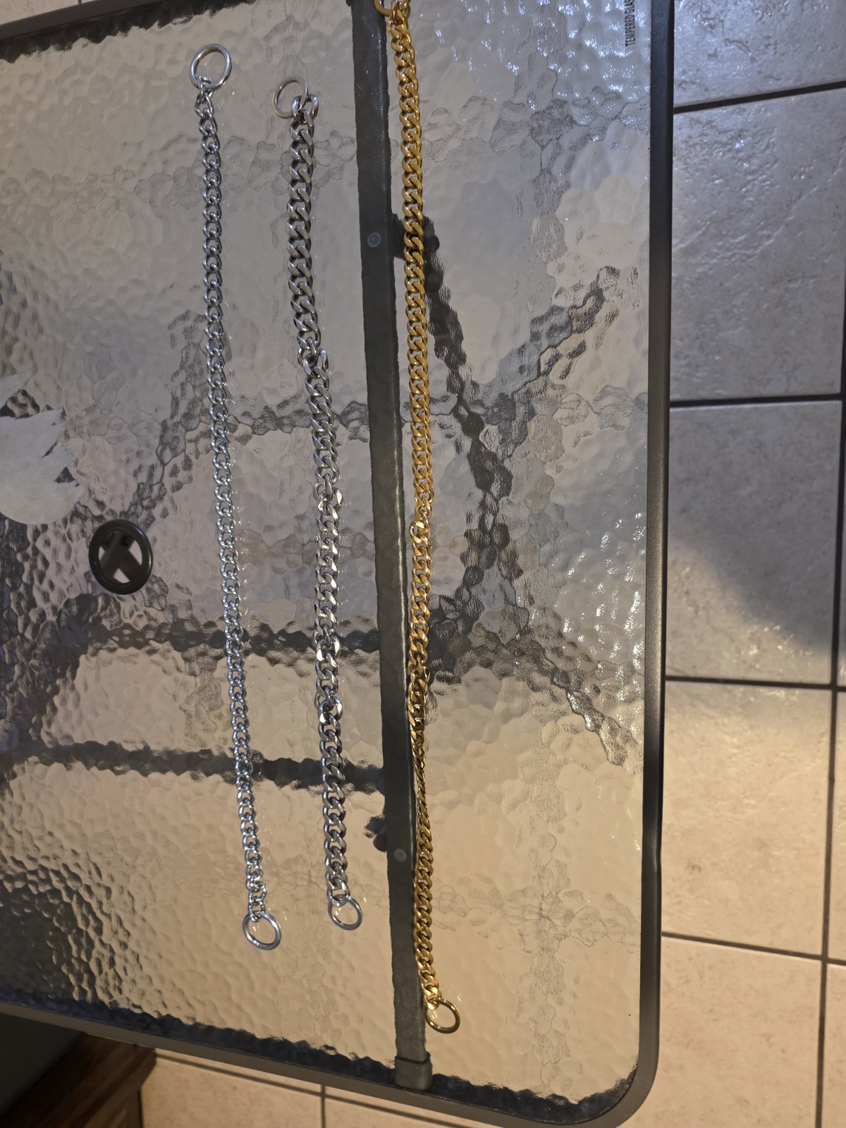 Lot of 3 slip chain training collars with 4 foot chain leash - 22, 24, 26 inches