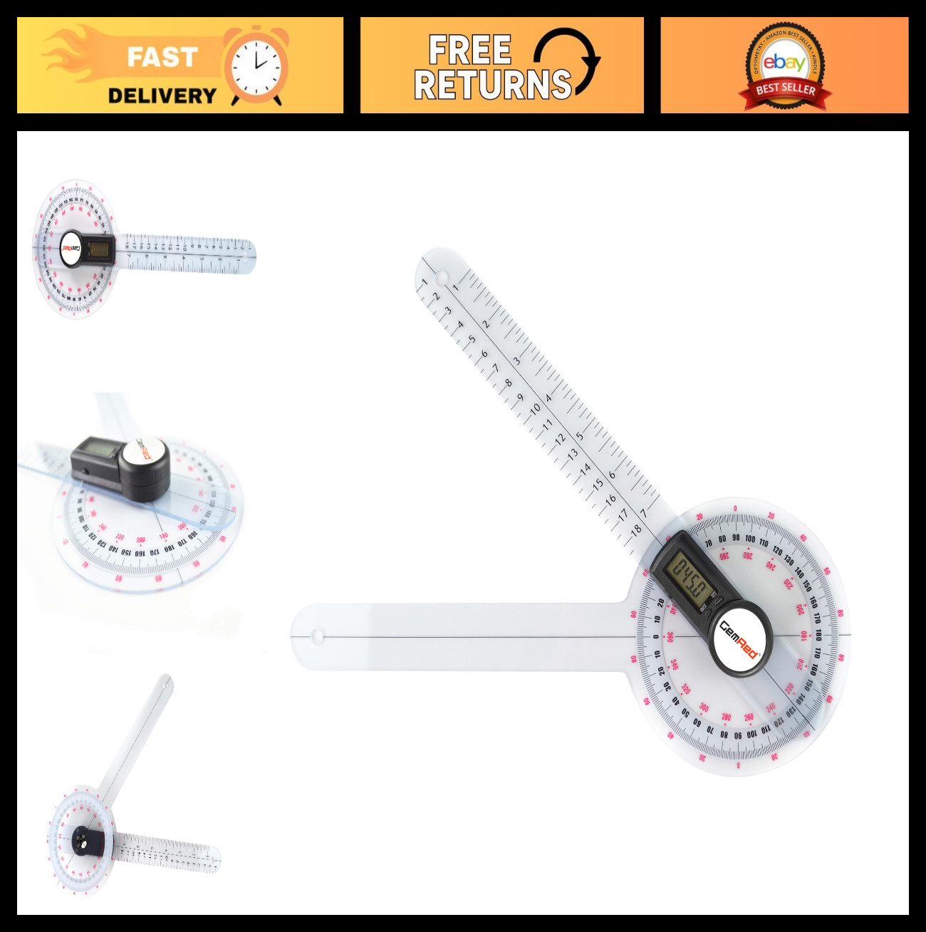 12" Digital Goniometer Protractor - 360° Joint Range of Motion Measurement Tool
