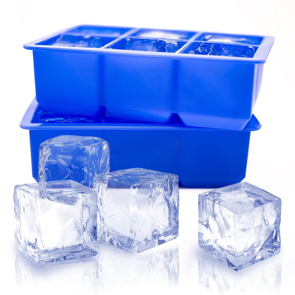 Large Ice Cube Mold, 2 Pack Silicone Tray, 2 Inch Cubes, Cobalt Blue