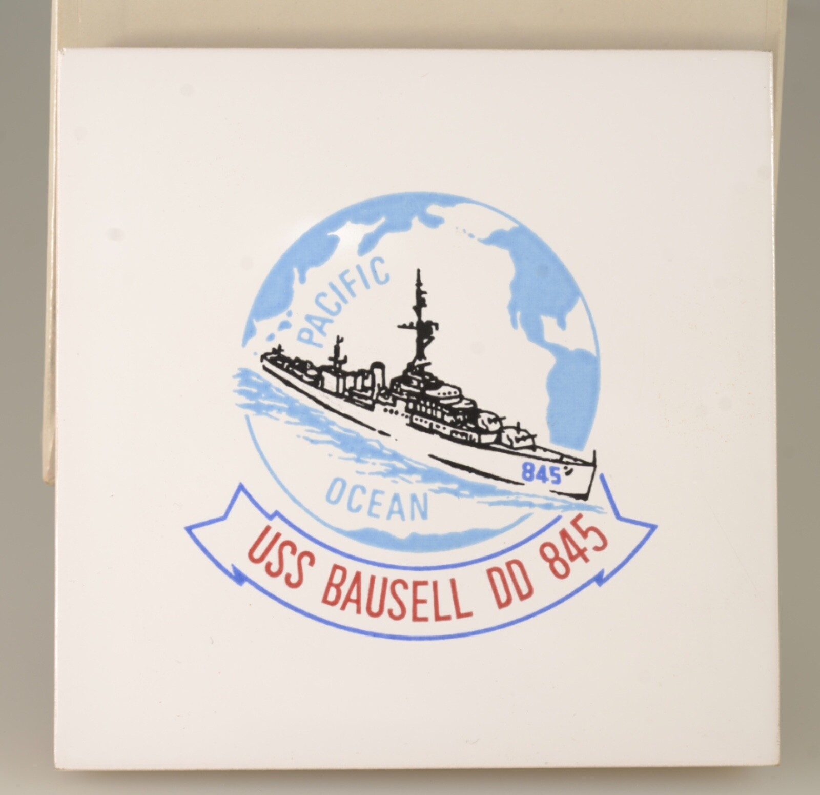 USS Bausell DD 845 WW2 Ship Boat USN Navy Painted Ceramic Tile Plaque DD-845 VTG