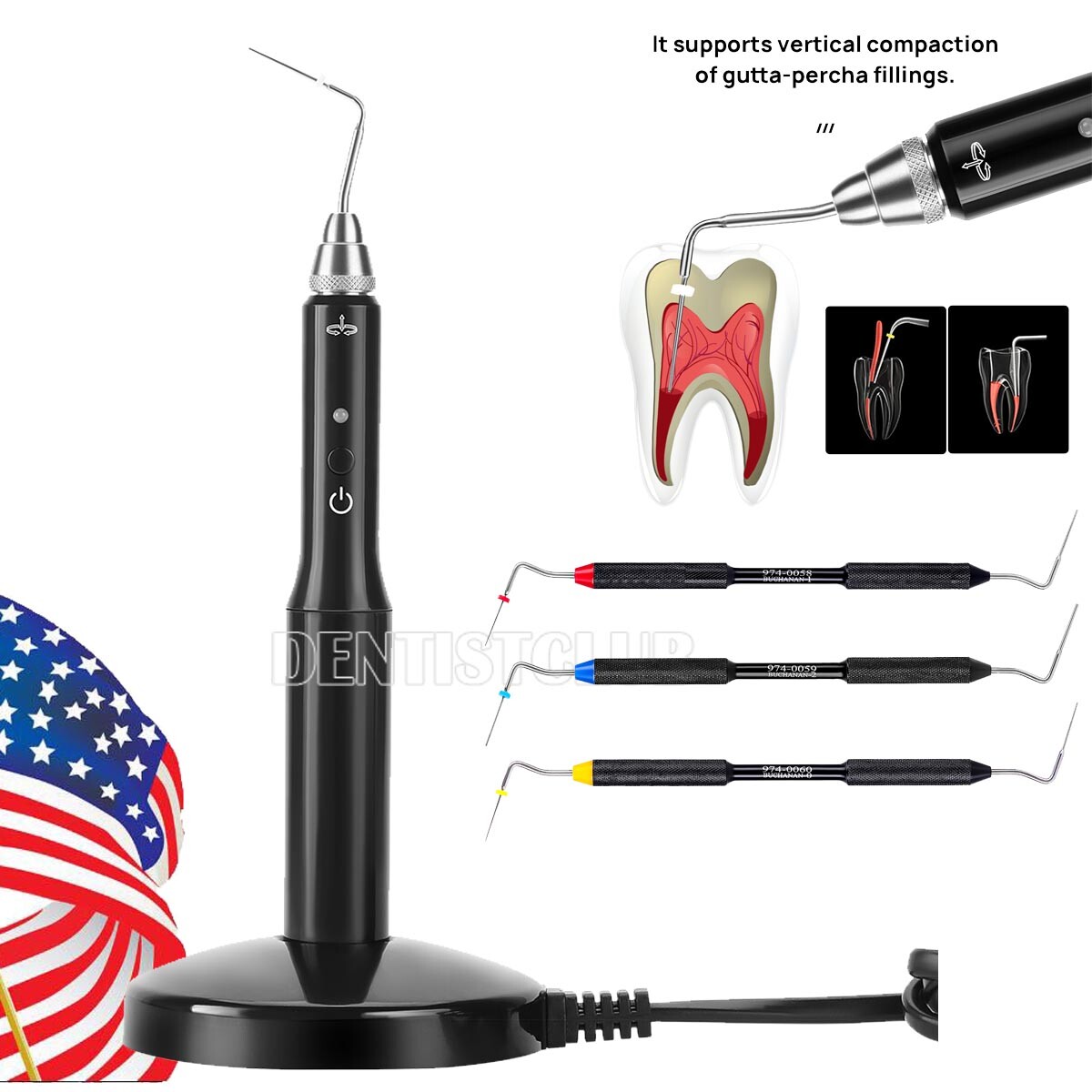 Dental Obturation System Gutta Percha Endo Heated Pen/Buchanan Hand Plugger Tips