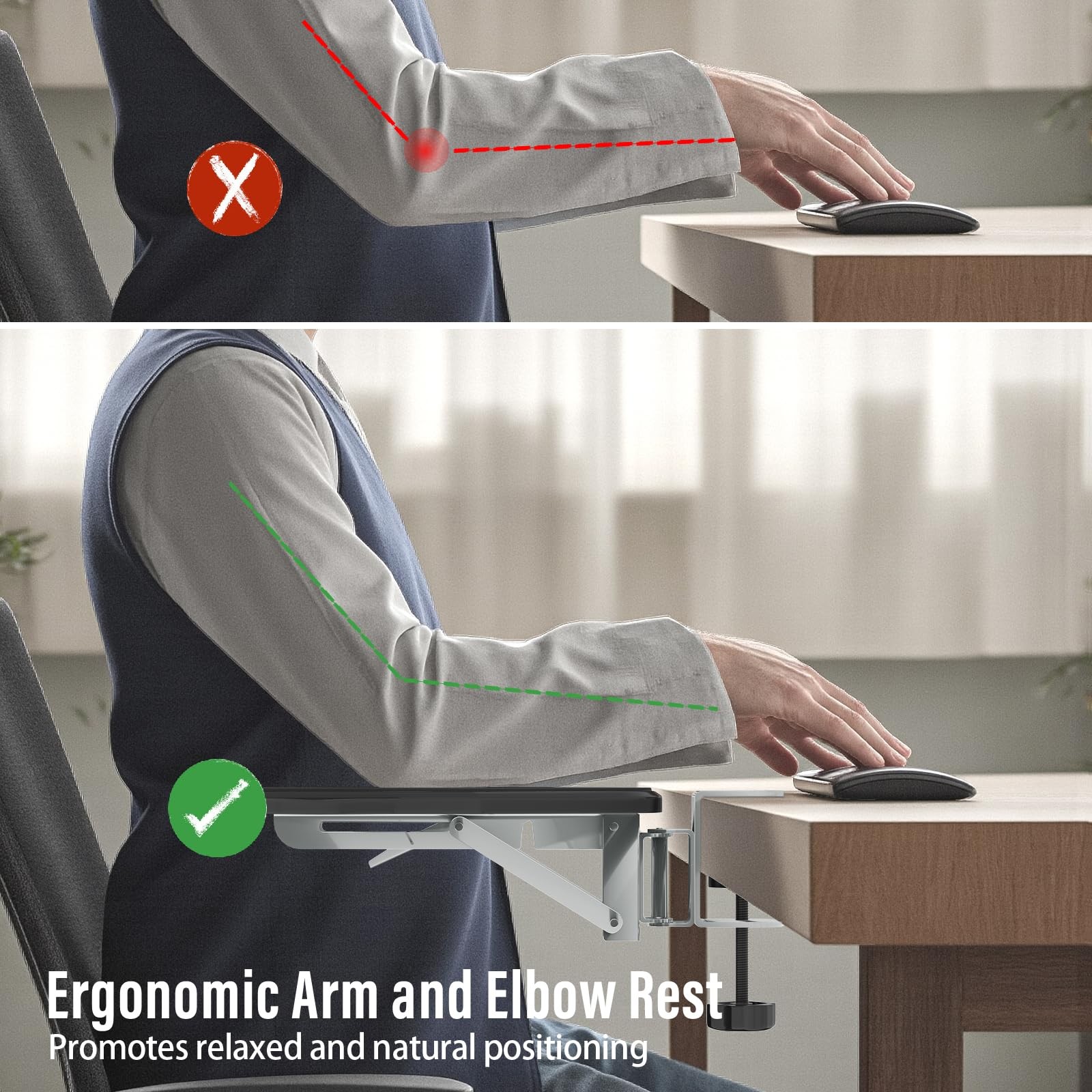Black Foldable Rotatable Desk Arm Elbow Rest Support Computer Gaming Extender