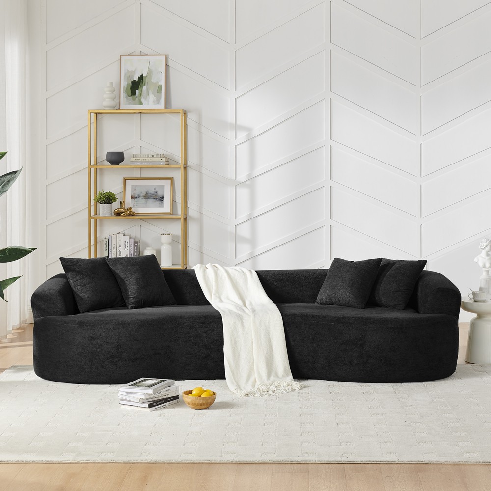 4-Seater Chenille Sofa Set, Modern Curved Couch, Soft, No Assembly