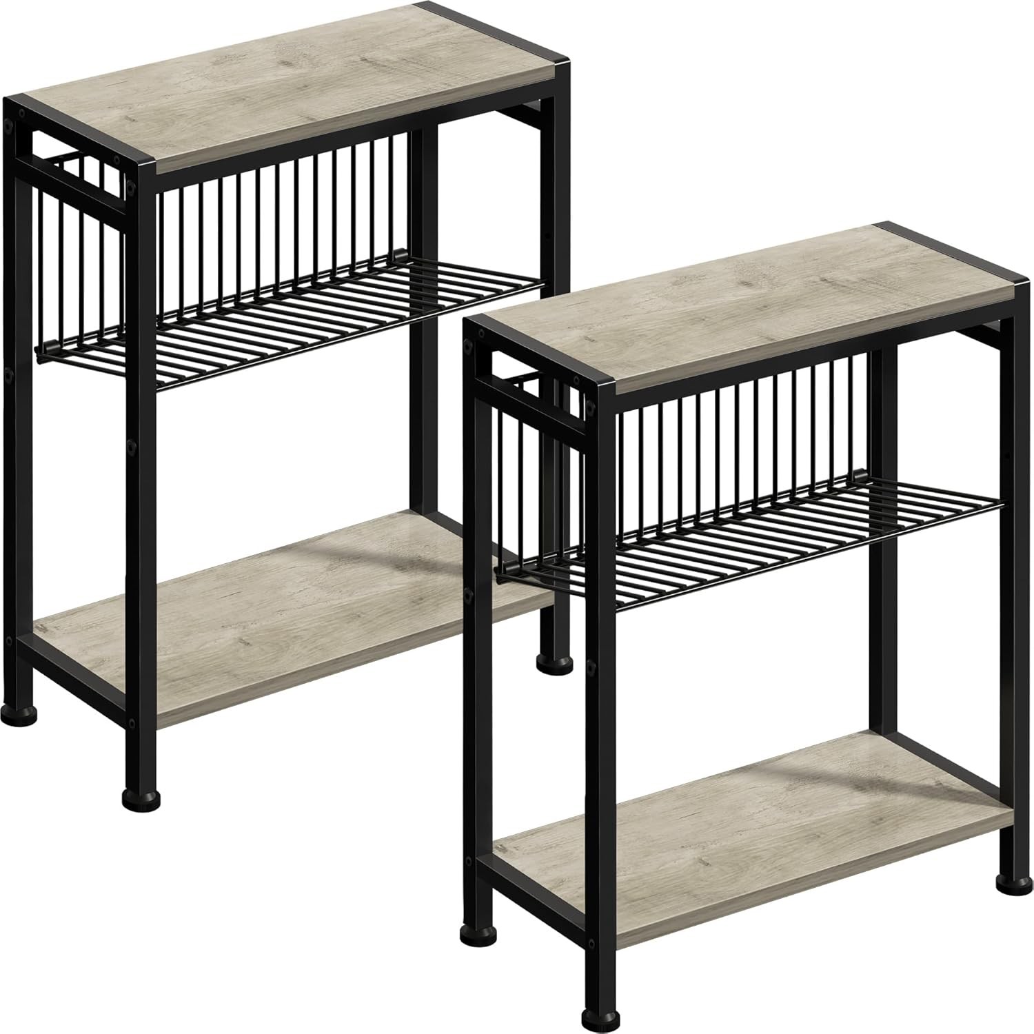 Side Table Small Space 3-Tier Narrow End Tablewith Magazine Holder,Slim