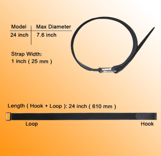 12 Pack 24 Inch Reusable Fastening Cable Straps Hook and Loop Cinch Cable Ties