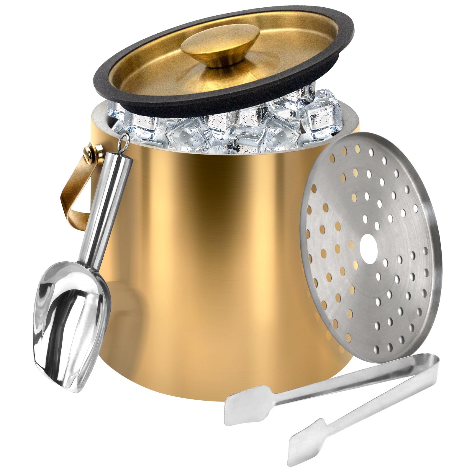Gold Ice Bucket 3.2L – Double Wall Insulated Stainless Steel Ice Bucket with ...