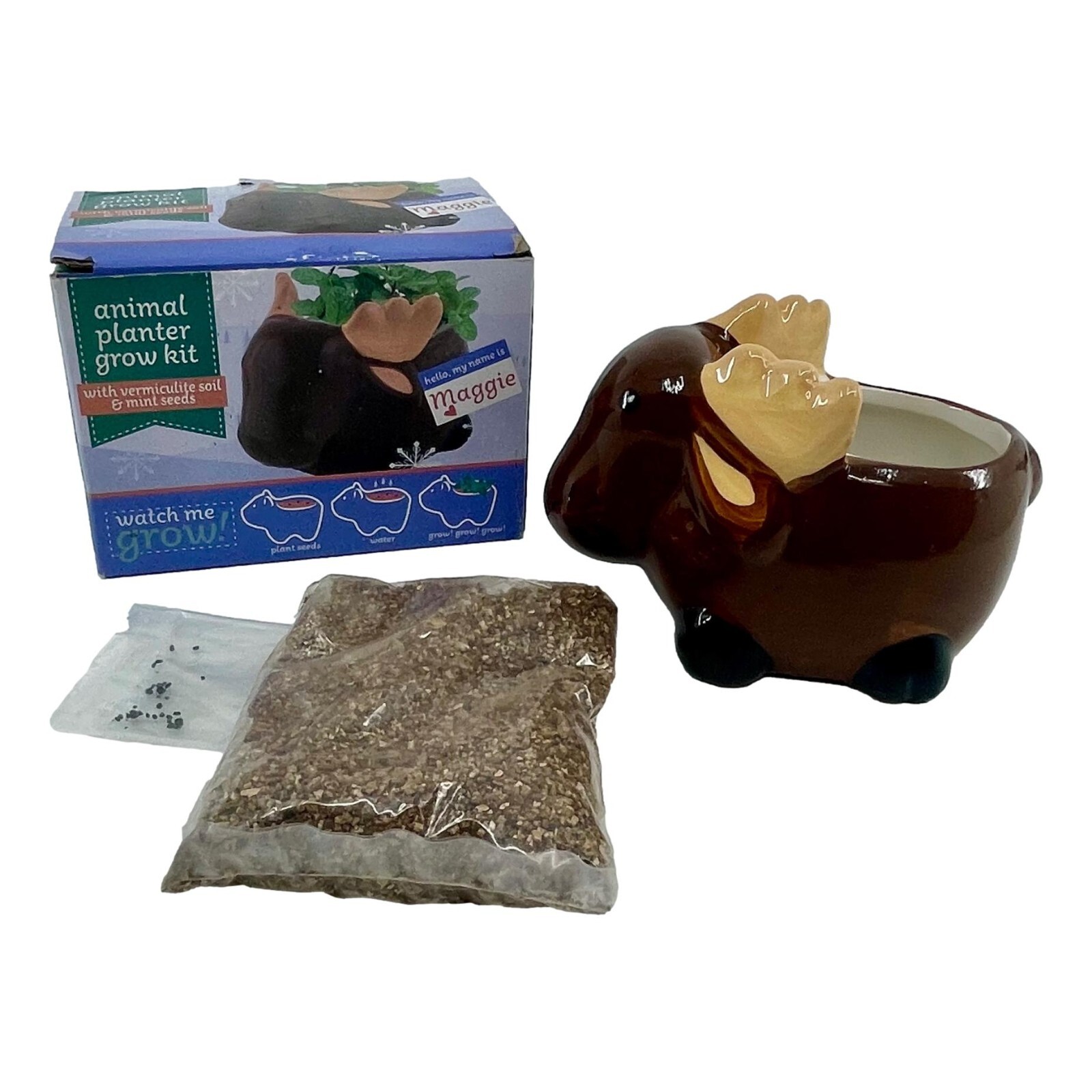 Ceramic Succulent Planter Moose Mini 3.75" Grow Kit Animal Home Decor