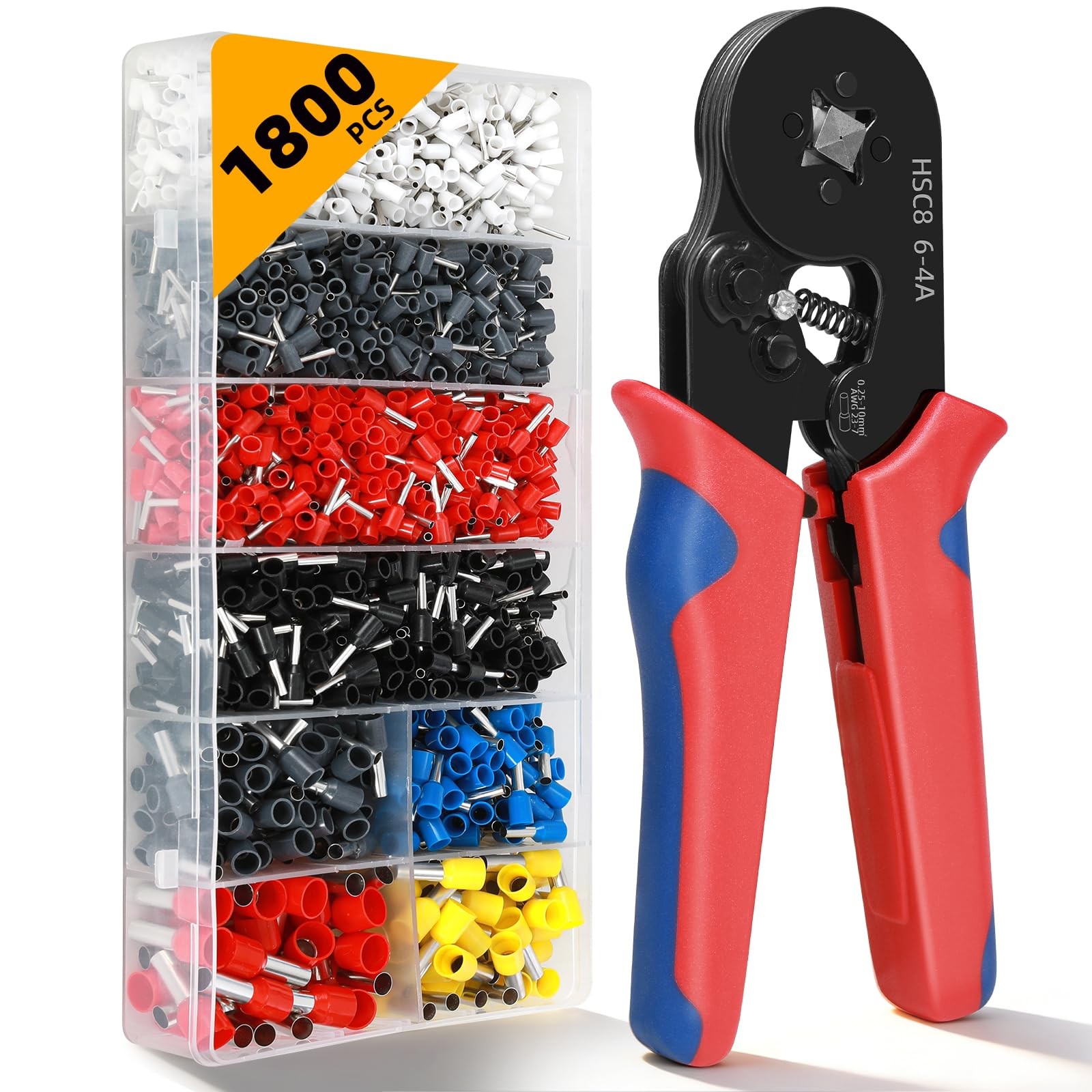 Ferrule Crimping Tool Kit - 1800PCS Wire Ferrules (AWG 23-7) with Self-Adjust...