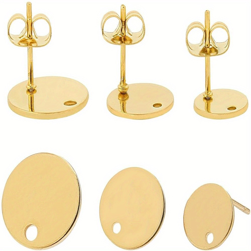 1box 18pcs Earring Posts (12mm/10mm/8mm) Flat Pad Earring Studs with