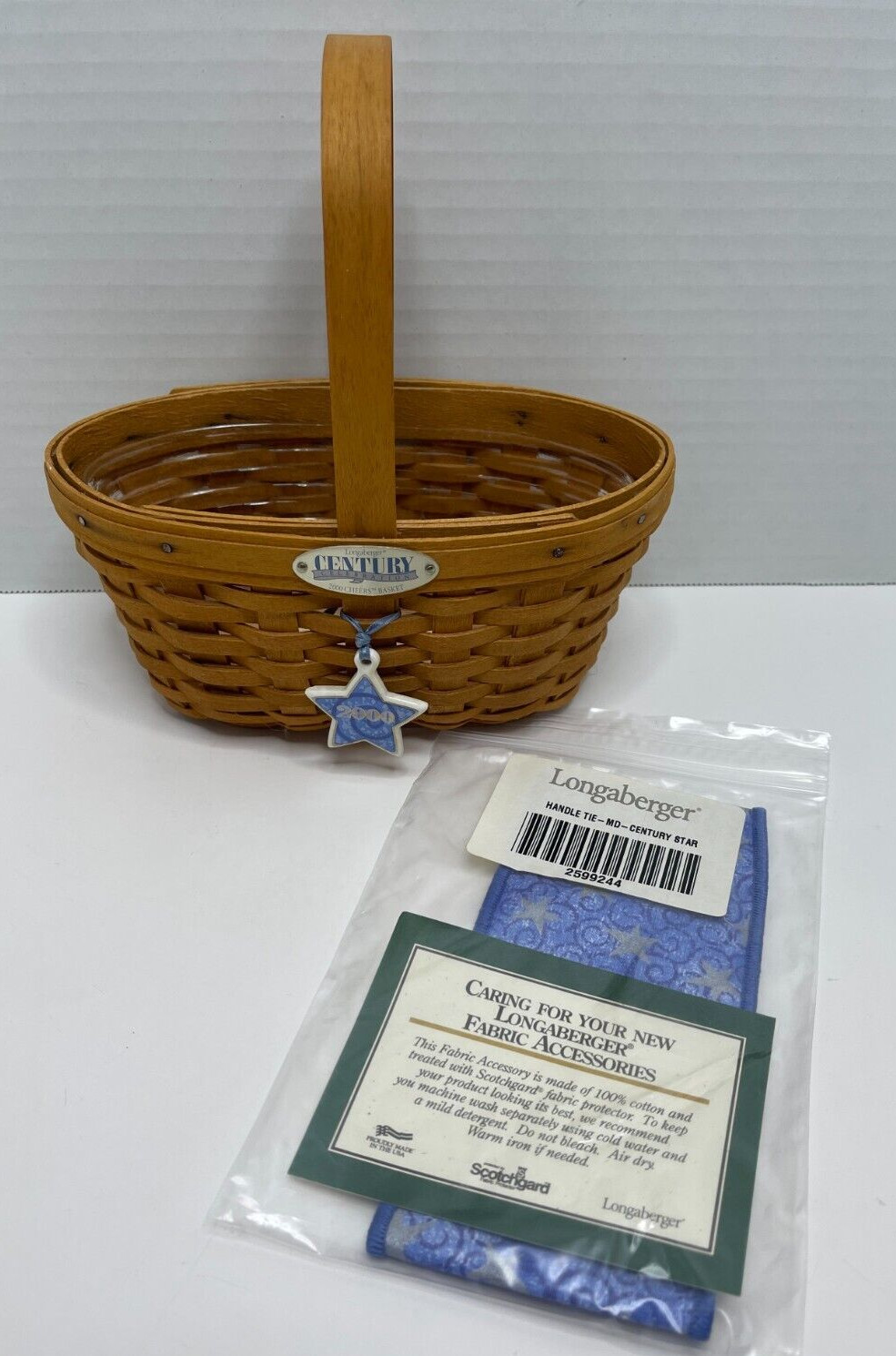 2000 LONGABERGER Century Cheers Basket w/Tie On, Handle Tie & Protector