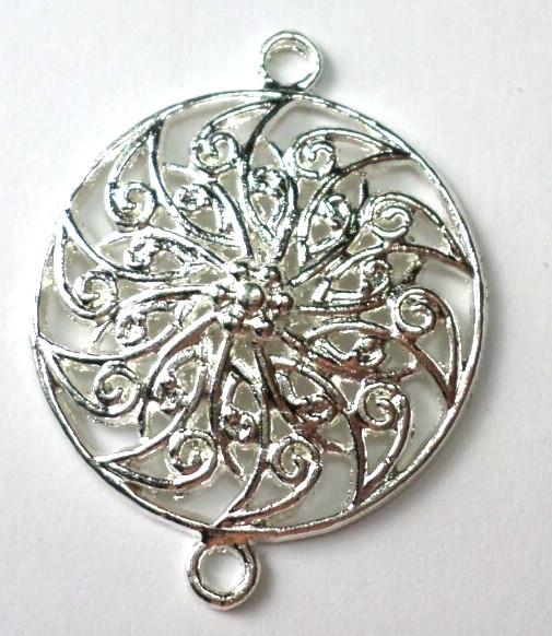 25 Old Shiny Silver Whimsical Flower Double Loop Jewelry Connectors 40mm USA