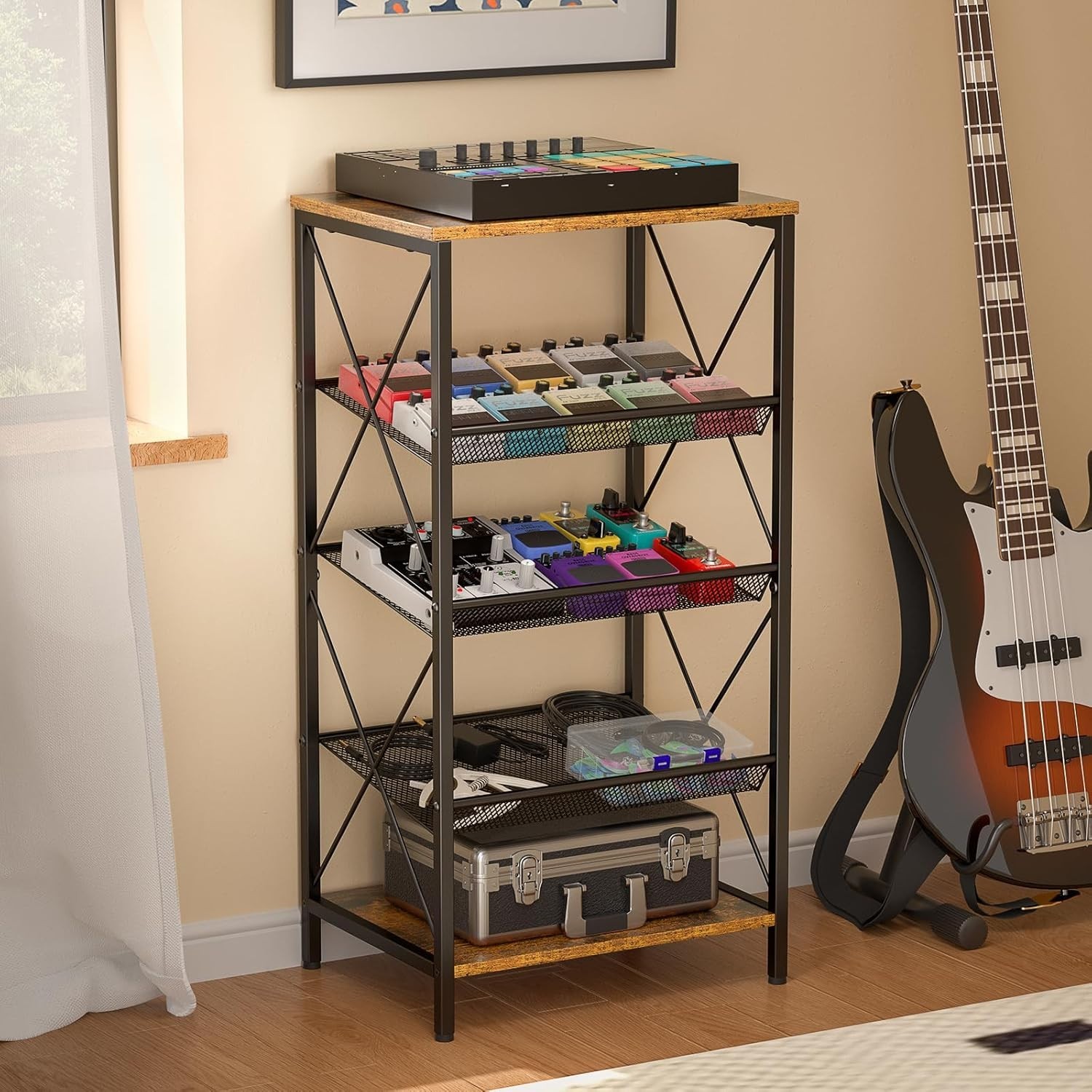 ThreeHio Guitar Pedal Organizer, 5 Tier Tuner Pedal Storage Shelf, Vintage Pe...
