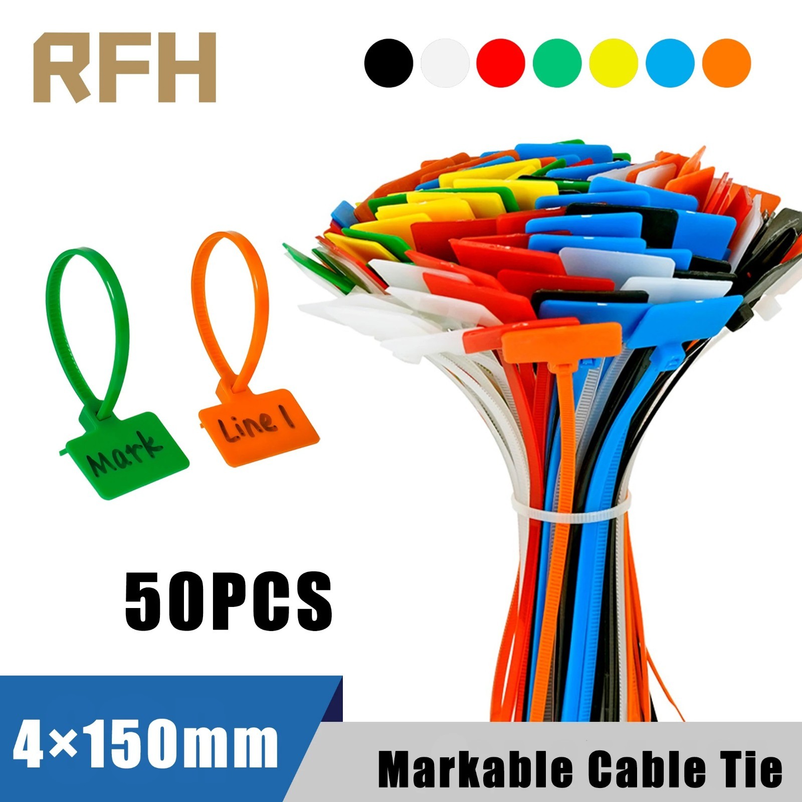 50PCS Plastic Cable Label Ties Self Locking Nylon Wire Marker Zip Ties