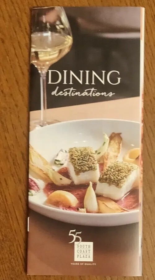 SOUTH COAST PLAZA ULTIMATE Dining Destination GUIDE, Fine Dining Pamphlet