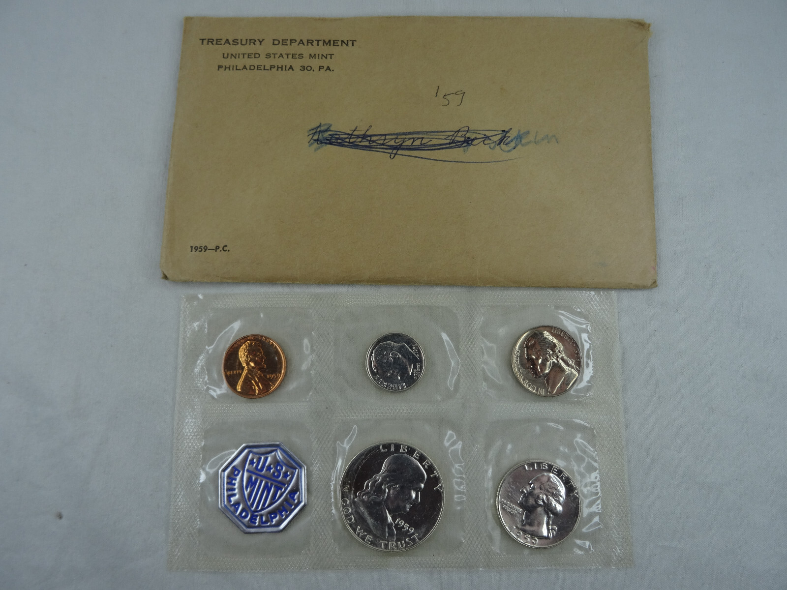 1959 US Mint Silver Proof Set US Mint OGP Envelope 5 Coins