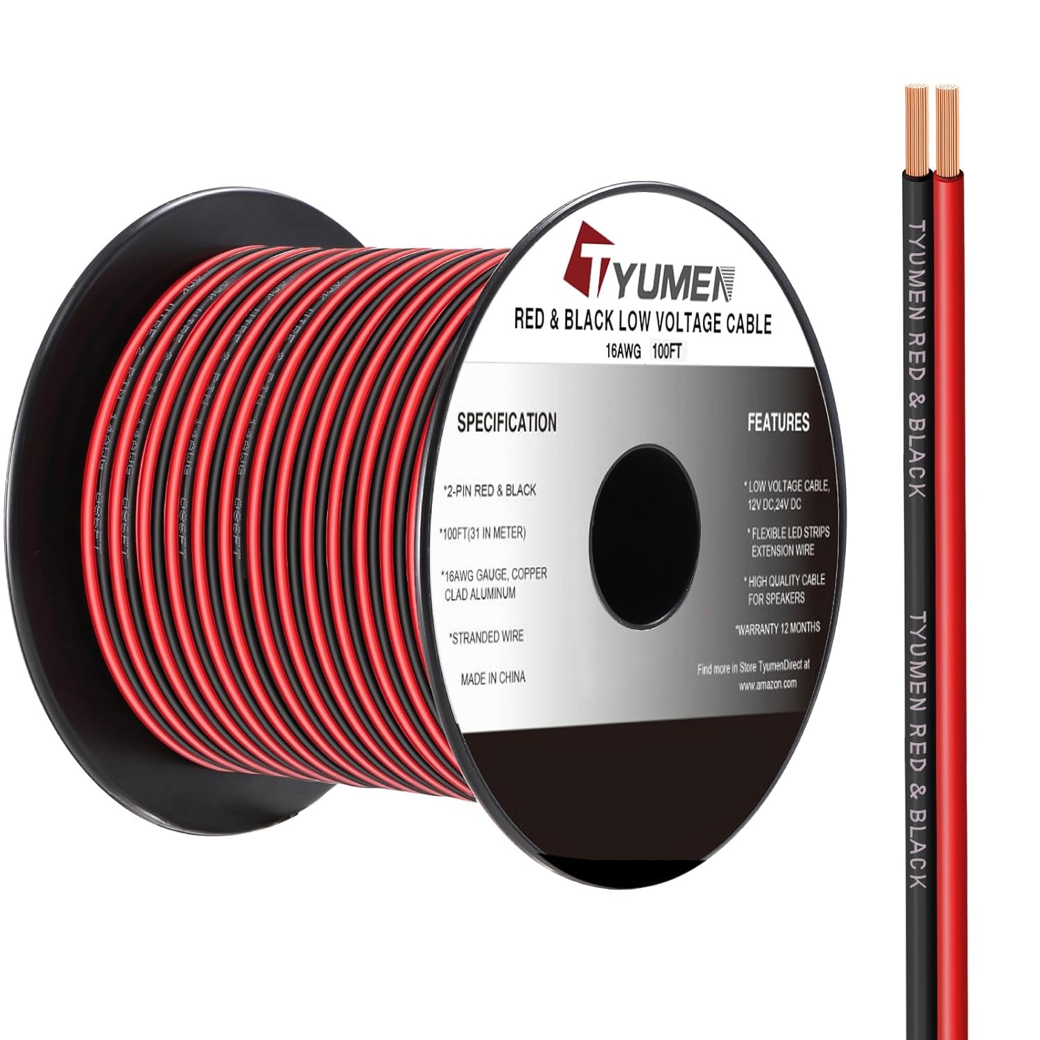 16 Gauge Wire 100FT, 16/2 AWG Red Black Hookup 100 Feet, &