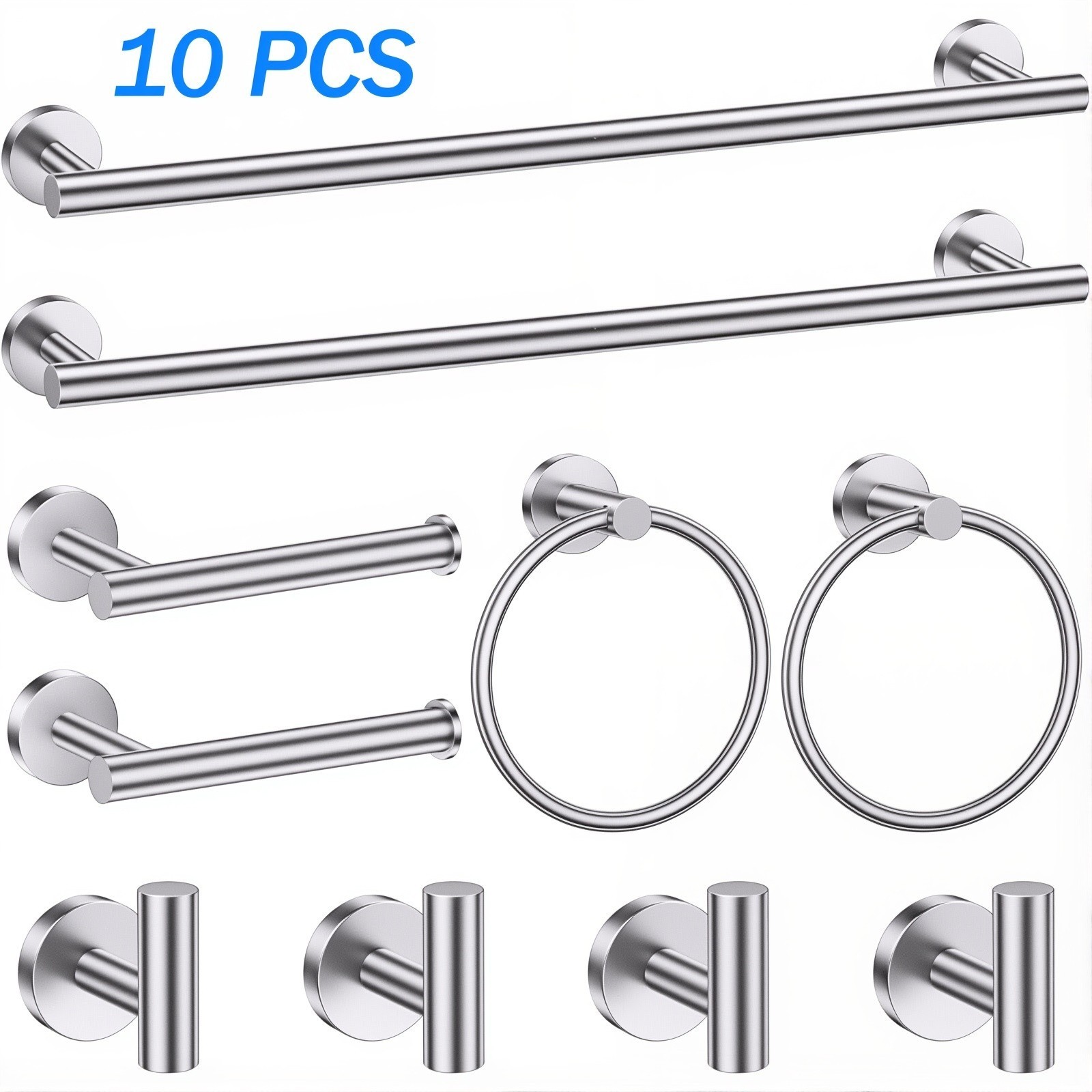 10 PCS Bathroom Hardware Accessories Set Wall Mount Square Tower Bar Set Brushed