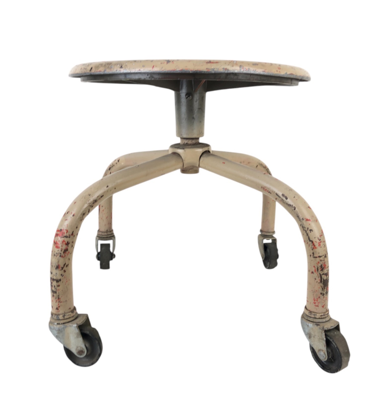 Antique Rolling Drafting Stool 3 Wheeled All Metal Military Issue ?
