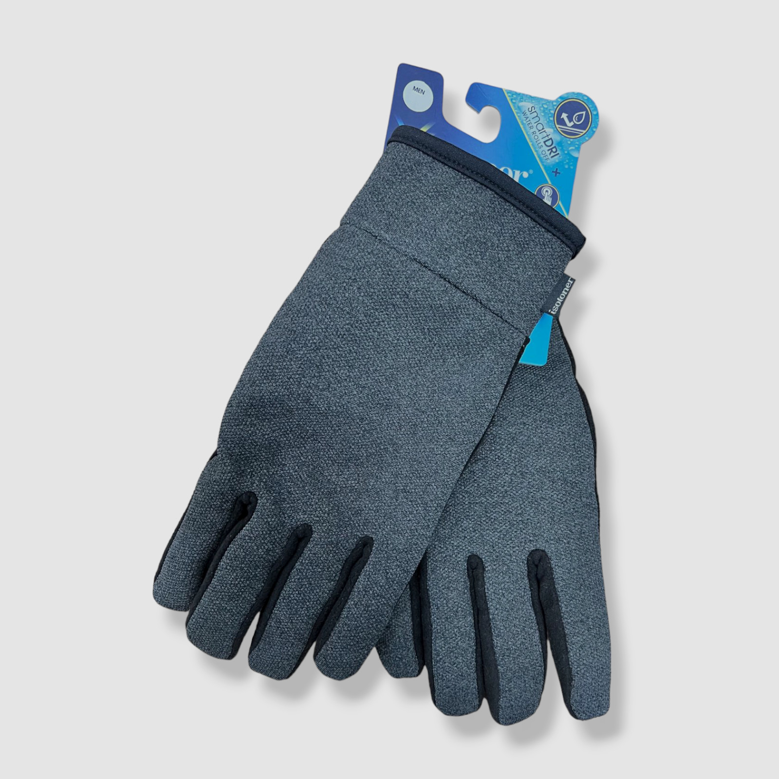 $60 Isotoner Mens Gray Black Fleece-Lined Water Repellent Tech Stretch Gloves M