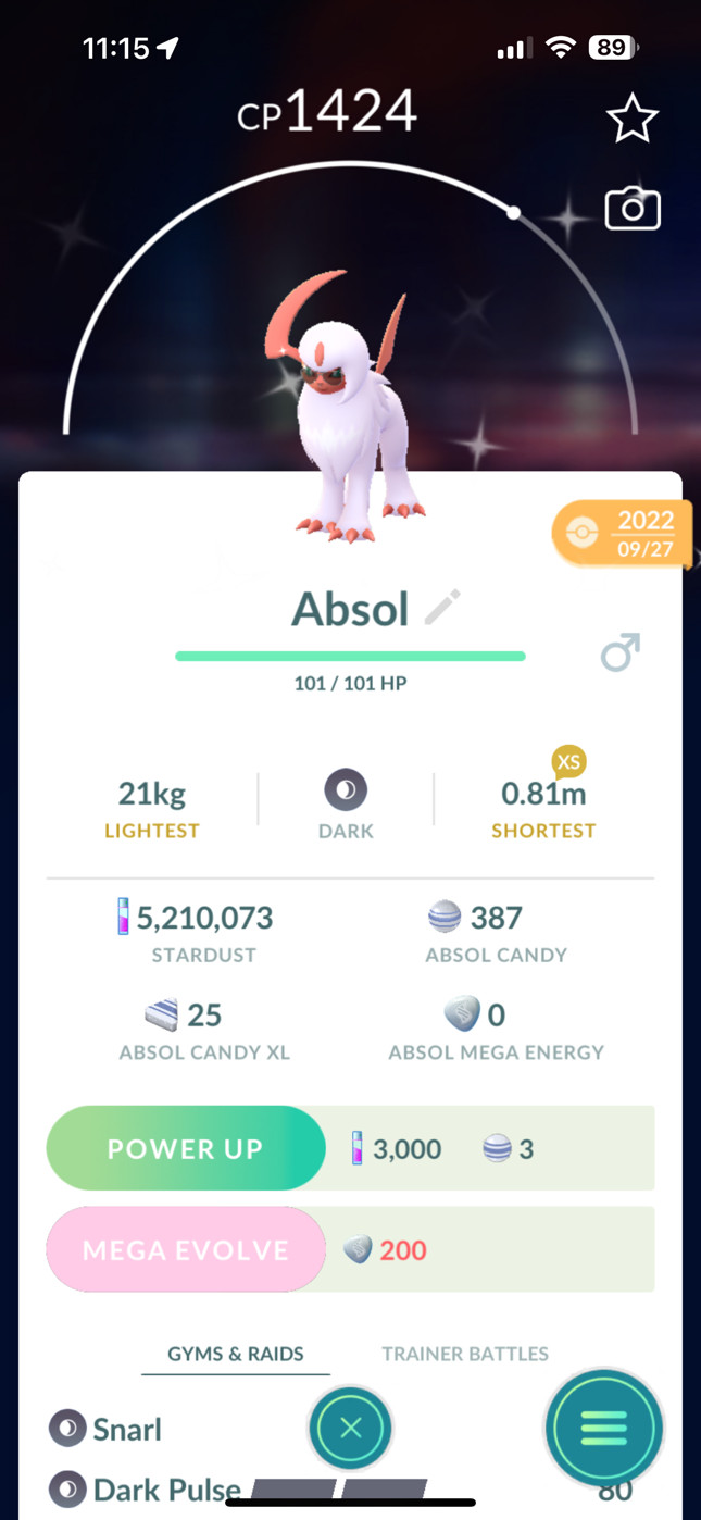 Pokémon Go Shiny ✨Absol with Glasses✨Registered trade