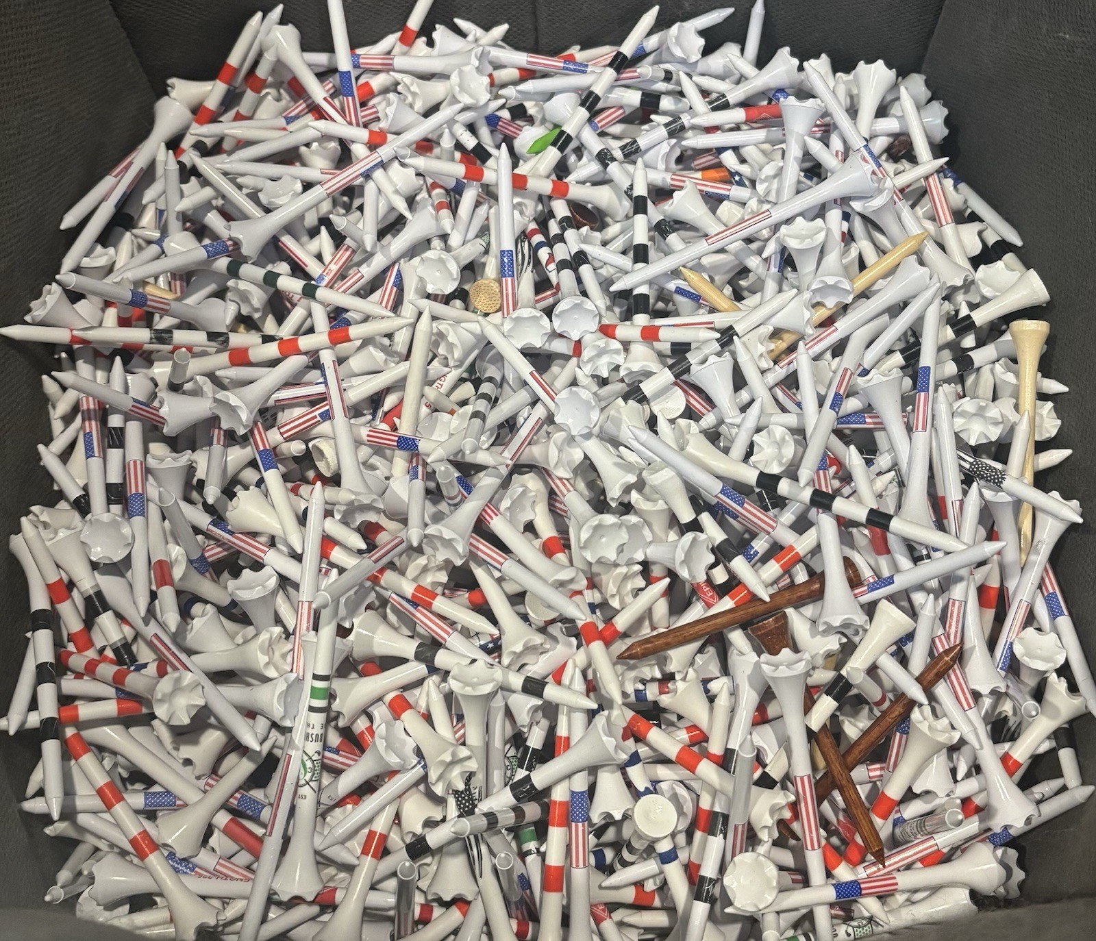 Misprint Golf Tees 6 Pounds Plus About 1200 Tees 3.25” 2.75” Plastic, Wood