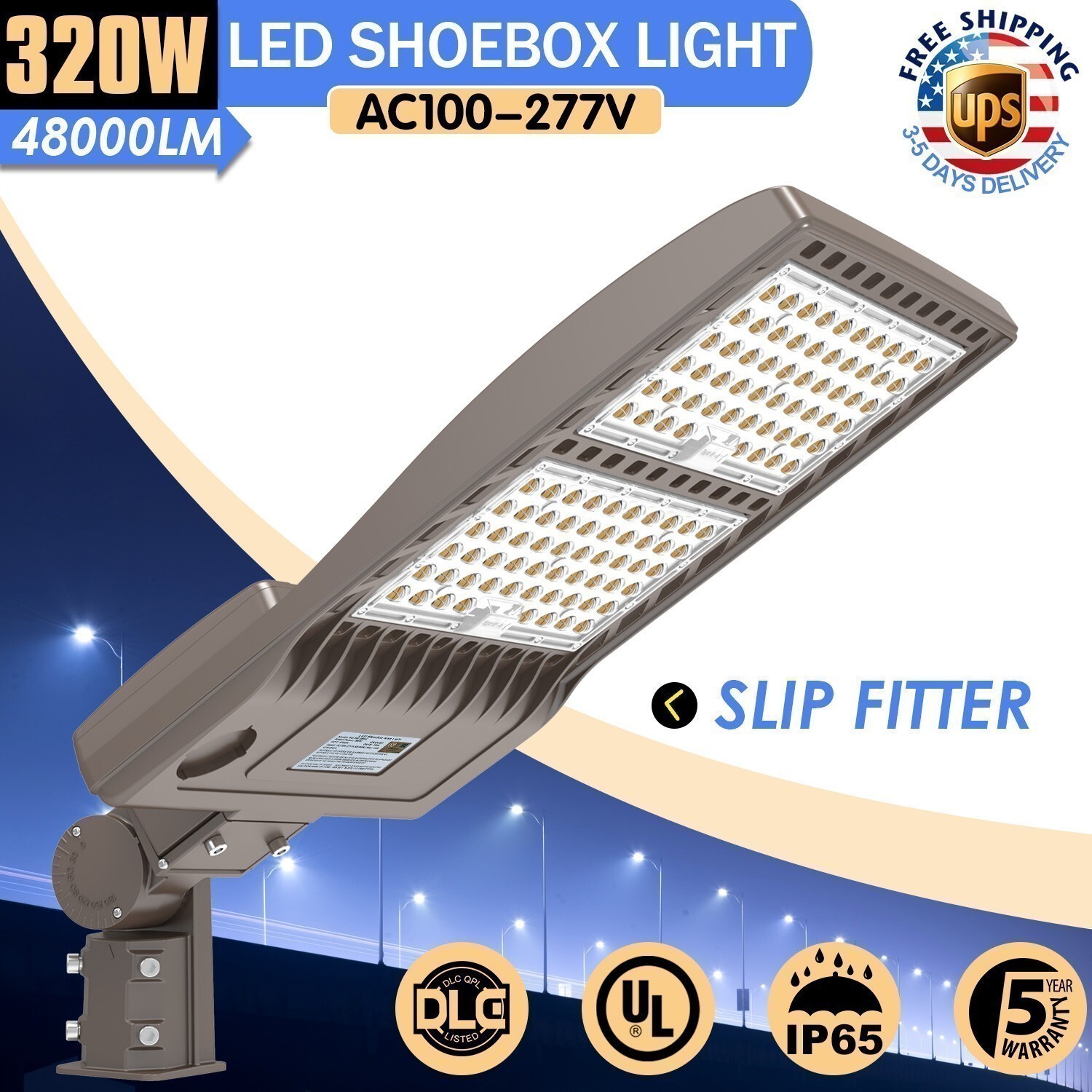 320 Watt LED Shoebox Pole Light Commercial Parking Lot Light Fixture Slip Fitter