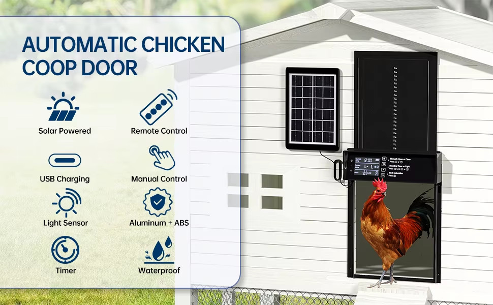 Solar Automatic Chicken Coop Door Opener with Light Sensor/Timer/Remote Control