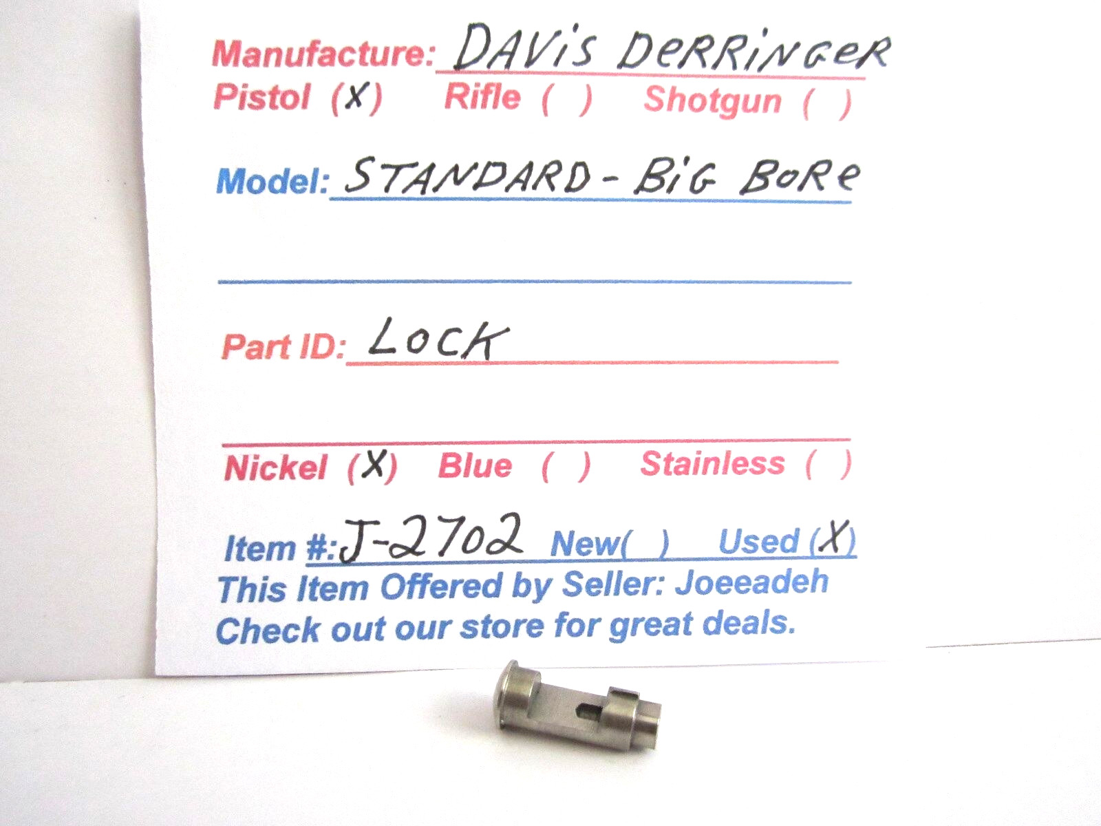 DAVIS DERRINGER - STANDARD OR BIG BORE CAL.  (LOCK-NICKEL) (J-2702)