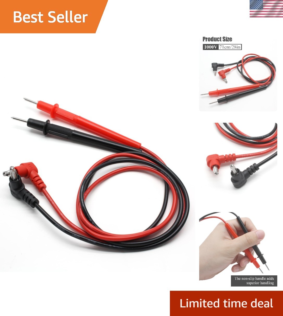 Durable 28" Banana Plug  Leads for Multimeters - Comfort Grip Probes