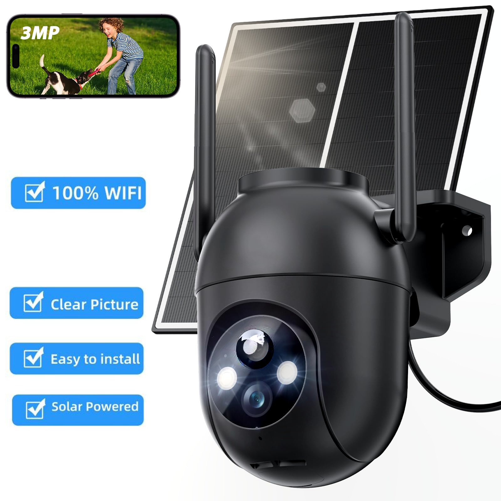 Solar Battery Powered Wireless Security Camera System WiFiIP Outdoor Home