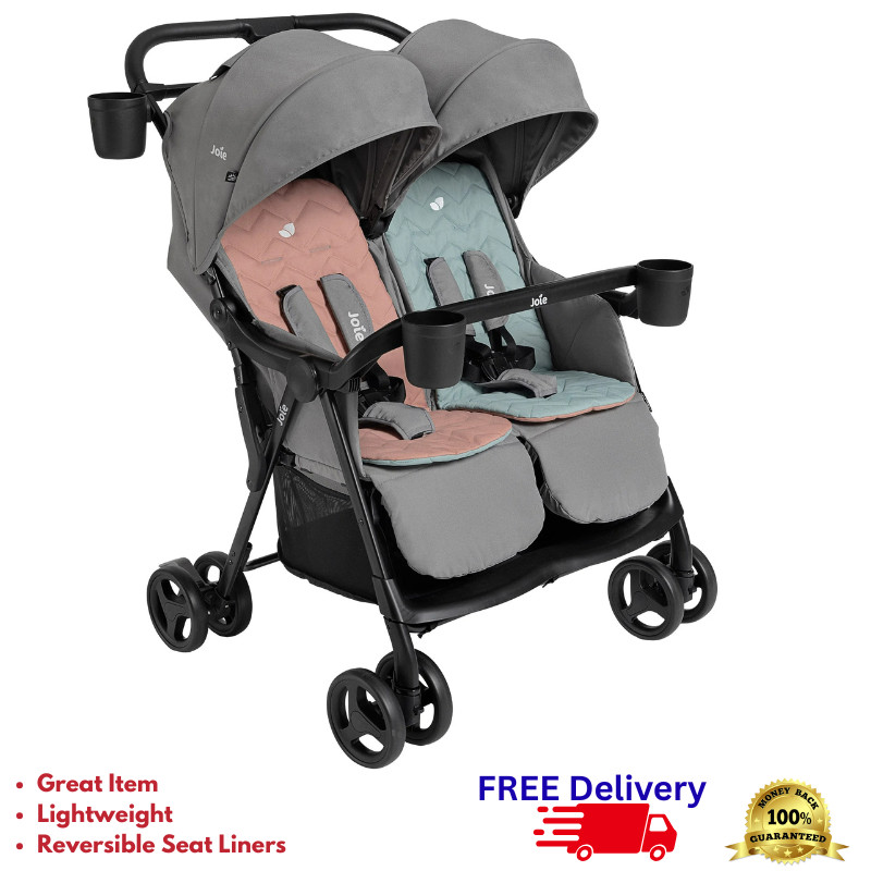Lightweight Double Stroller Side by Side Foldable Compact Twin Travel Pram