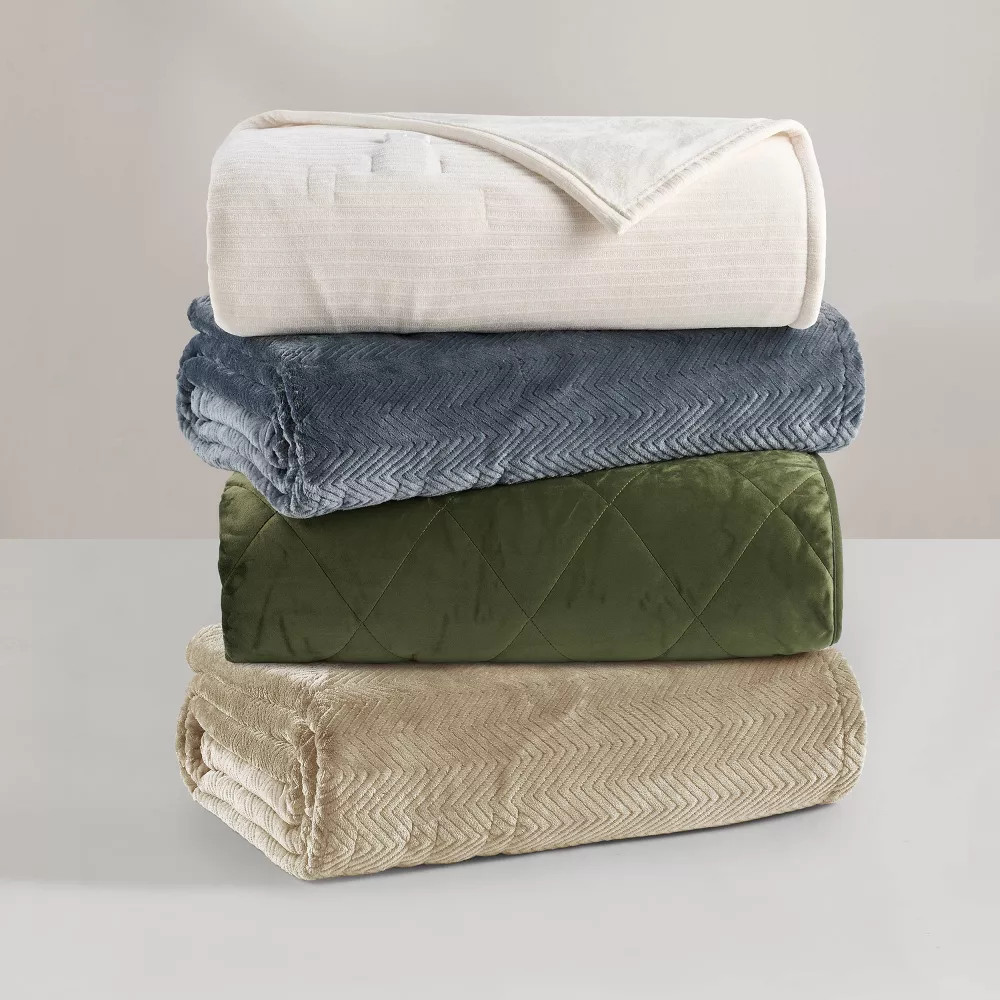 Brookstone Twin Heated Micro Herringbone Blanket Gray