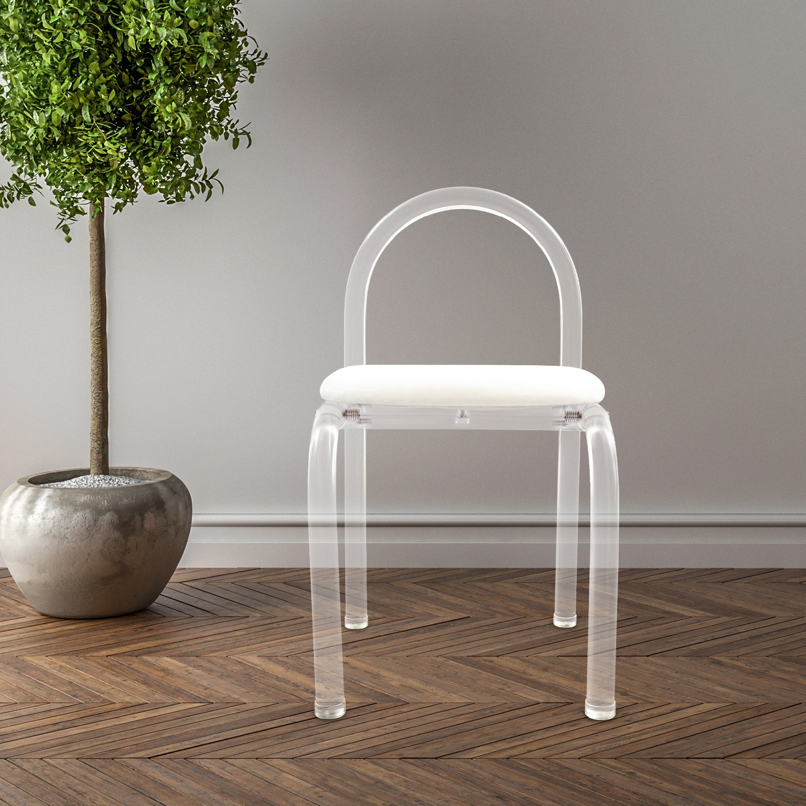 Modern Minimalist Acrylic Clear Desk Chair Makeup Chair 40*40*72cm Velvet White