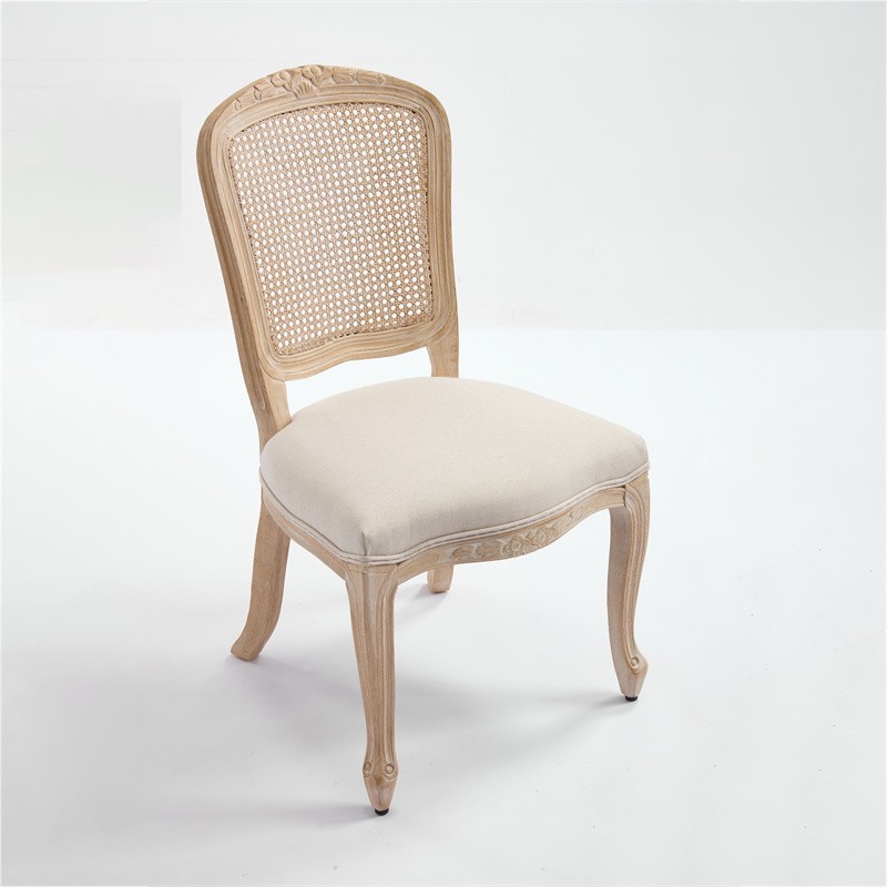 2 Set French Country Dining Chairs,Upholstered Chairs Nature Rattan Back,Beige