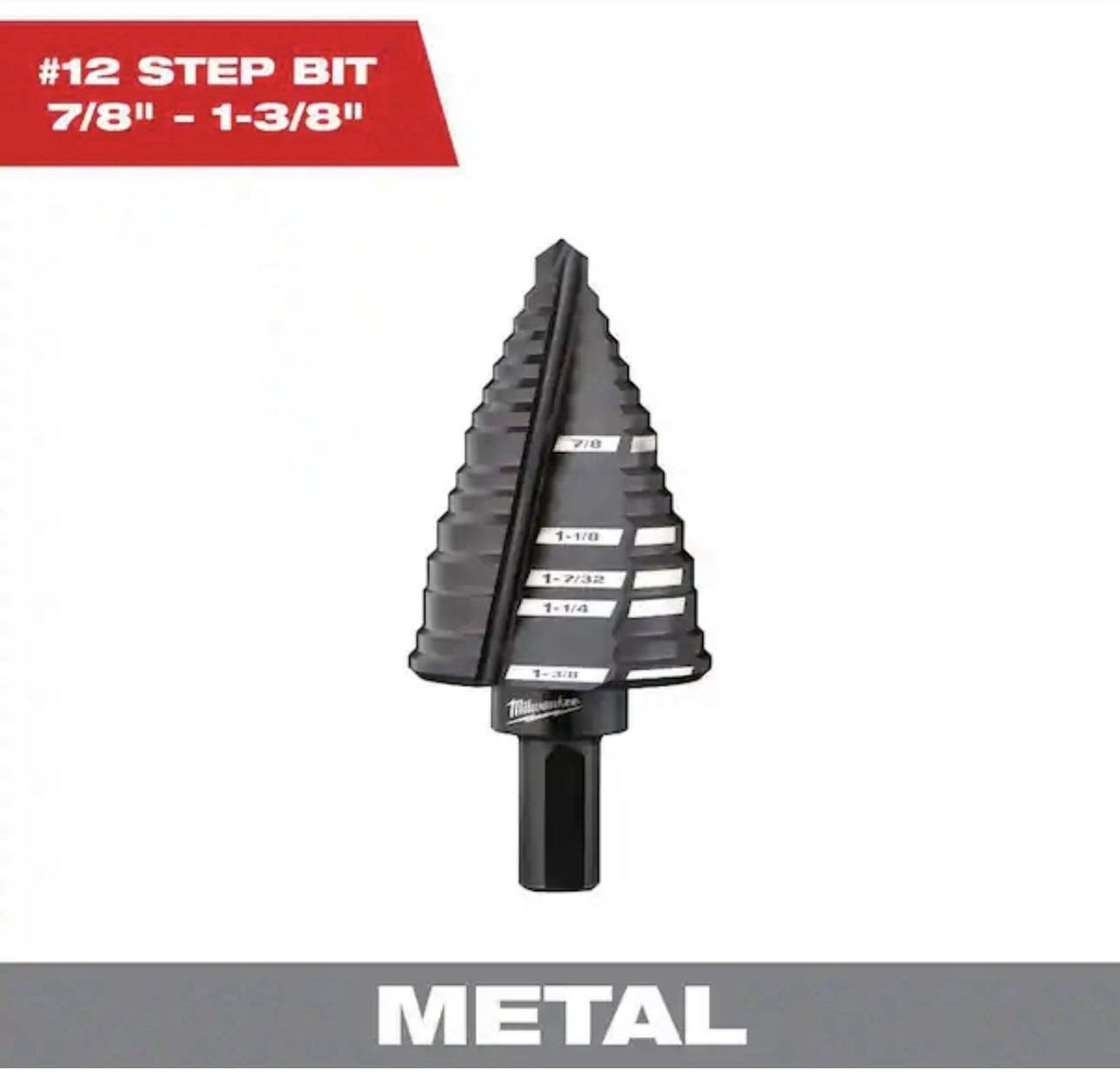 *NEW* Milwaukee 7/8"-1-3/8" #12 Jam-Free Black Oxide Step Drill Bit (48-89-9212)