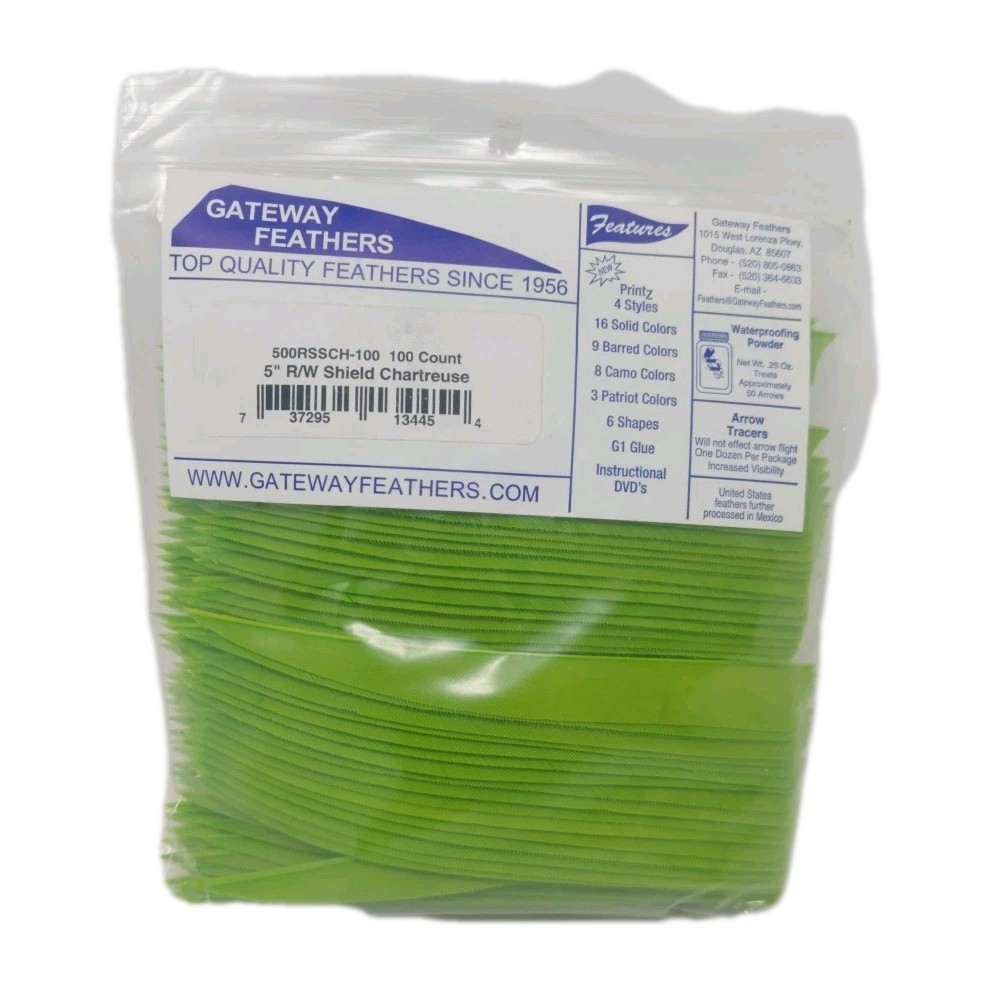 100 Pack Gateway Feathers 5" Right Wing: Shield Chartreuse Green 500RSSCH-100