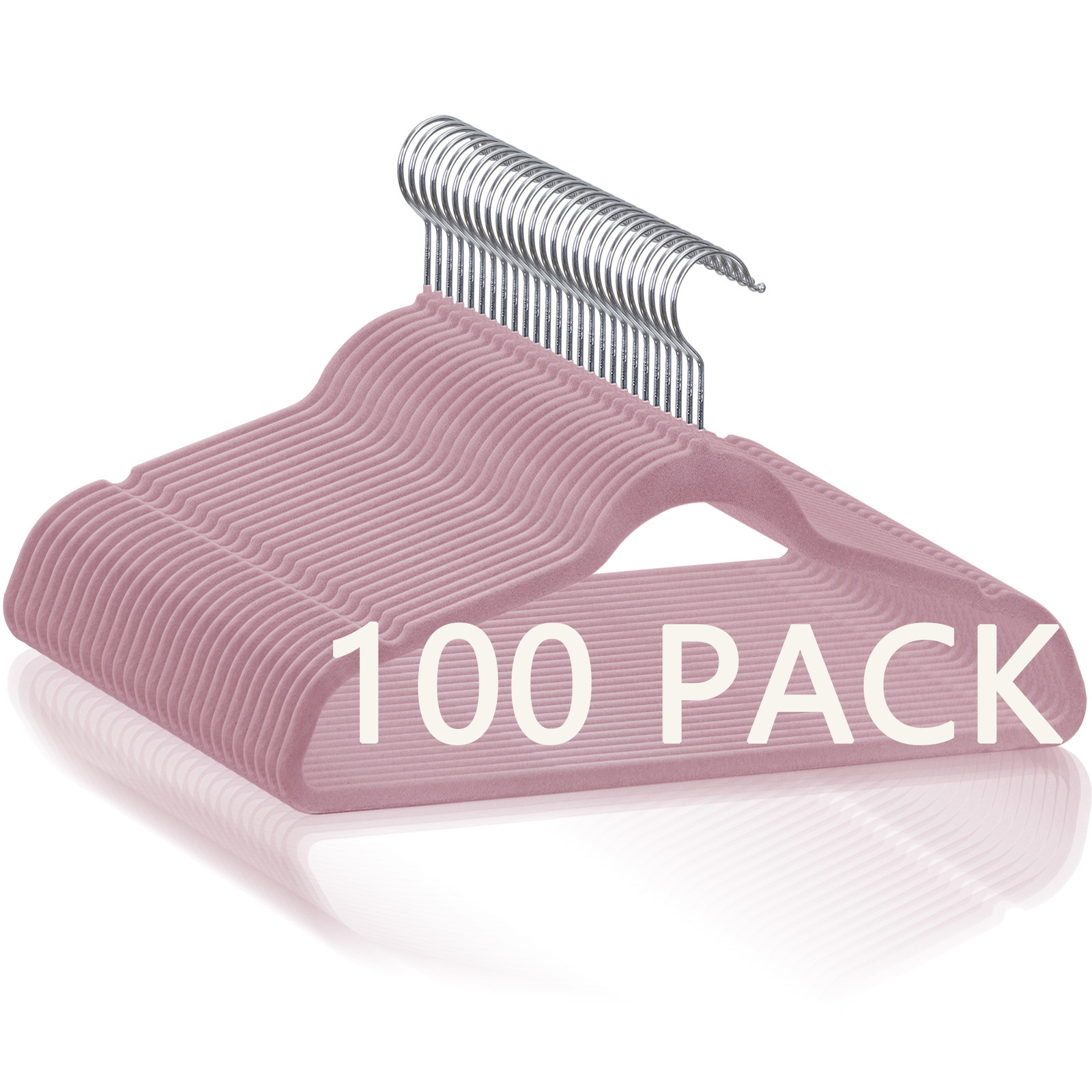 Flocked Velvet Hange Non Slip Pink Suit Clothes Hanger Hook Swivel 360° 100PCS