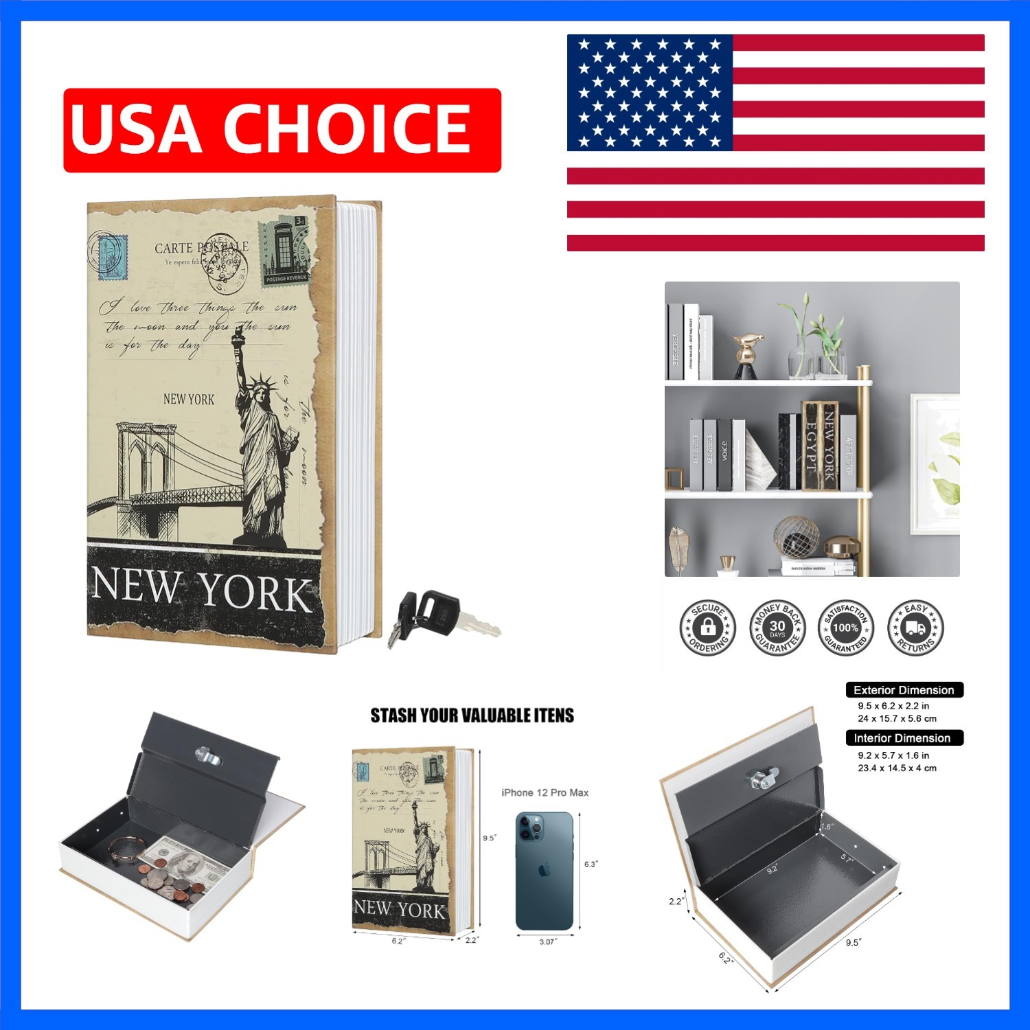 Diversion Book Safe Storage Box,Secret Money Saving Boxbook with Security Key...