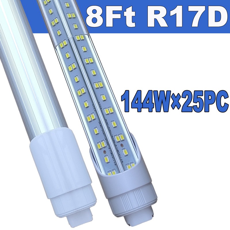 25Pack 8 Foot Led Shop Lights 8FT 144W T8 Rotatable R17D HO Base Led Tube Lights
