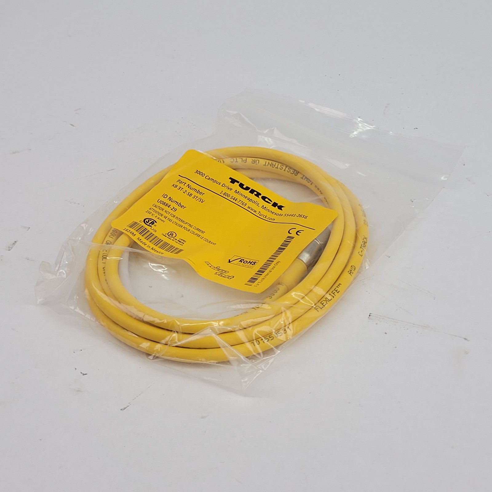 Turck KB 3T-2-SB 3T/SV Microfast Cable, 250V, 4A, 2 Meter Length - NEW