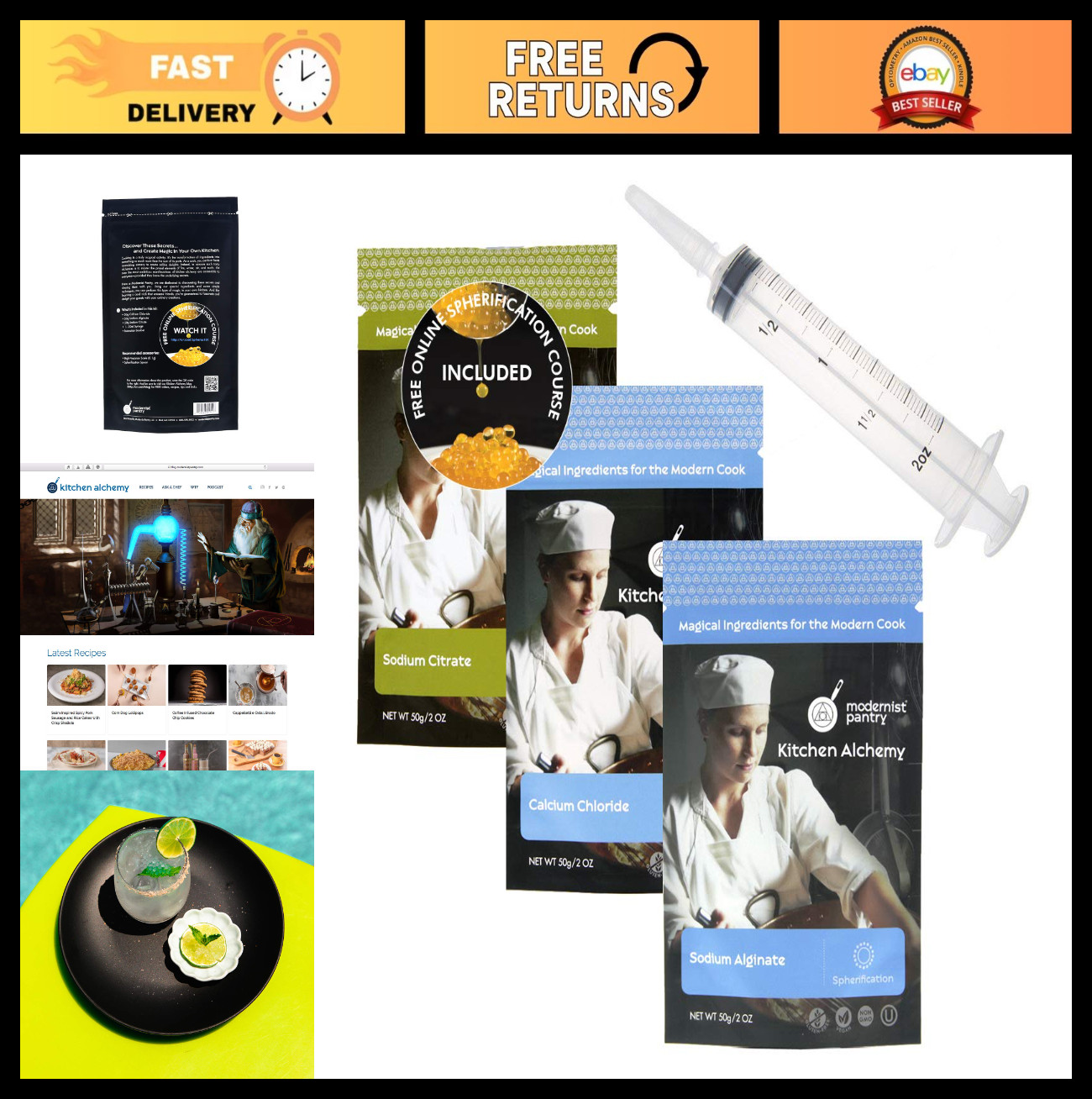 Molecular Gastronomy Spherification Kit - Non-GMO, Vegan, OU Kosher Ingredients