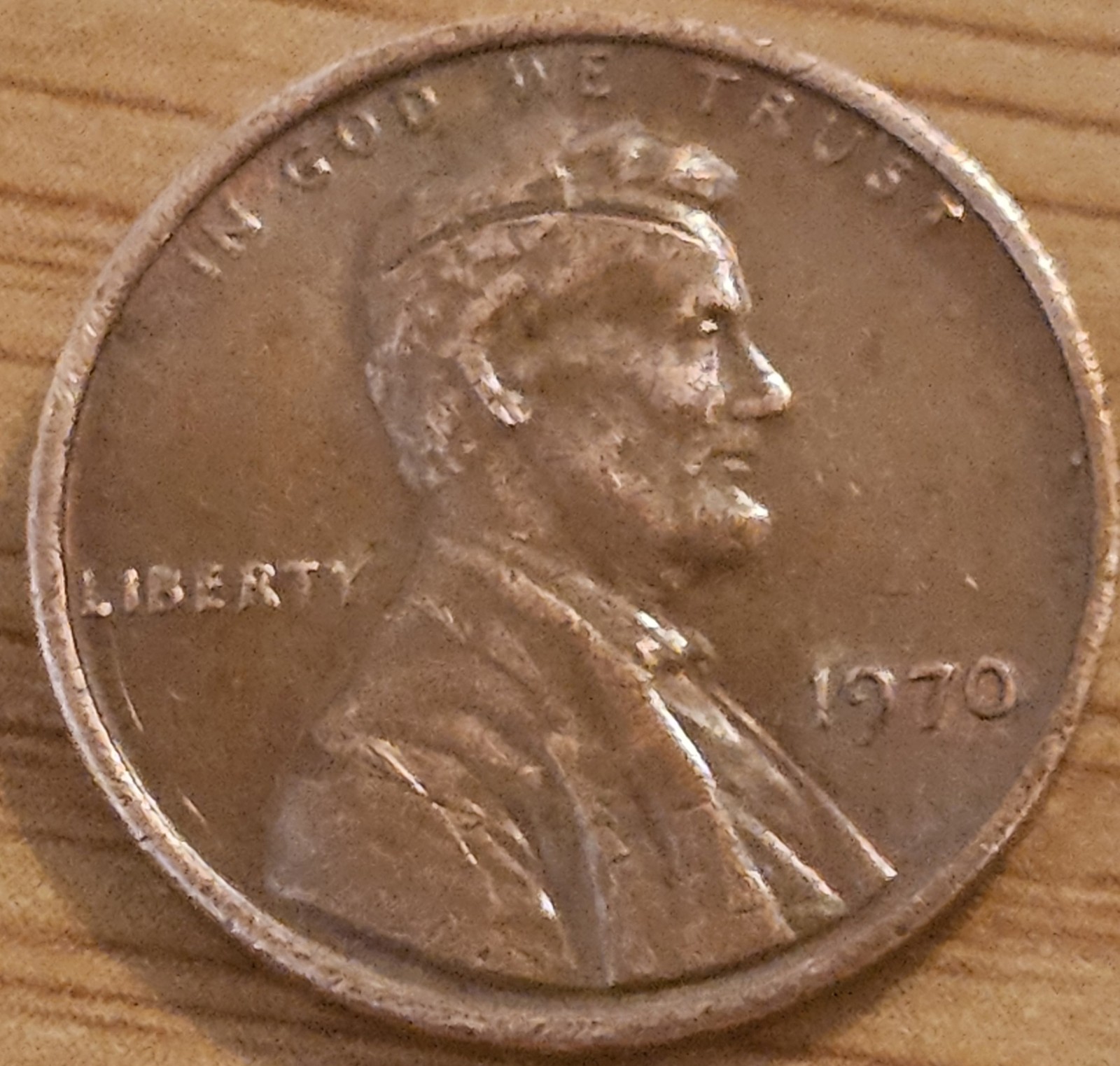 1970 Lincoln Penny Coin US Mint Collectible, Rare Error, Strike Through