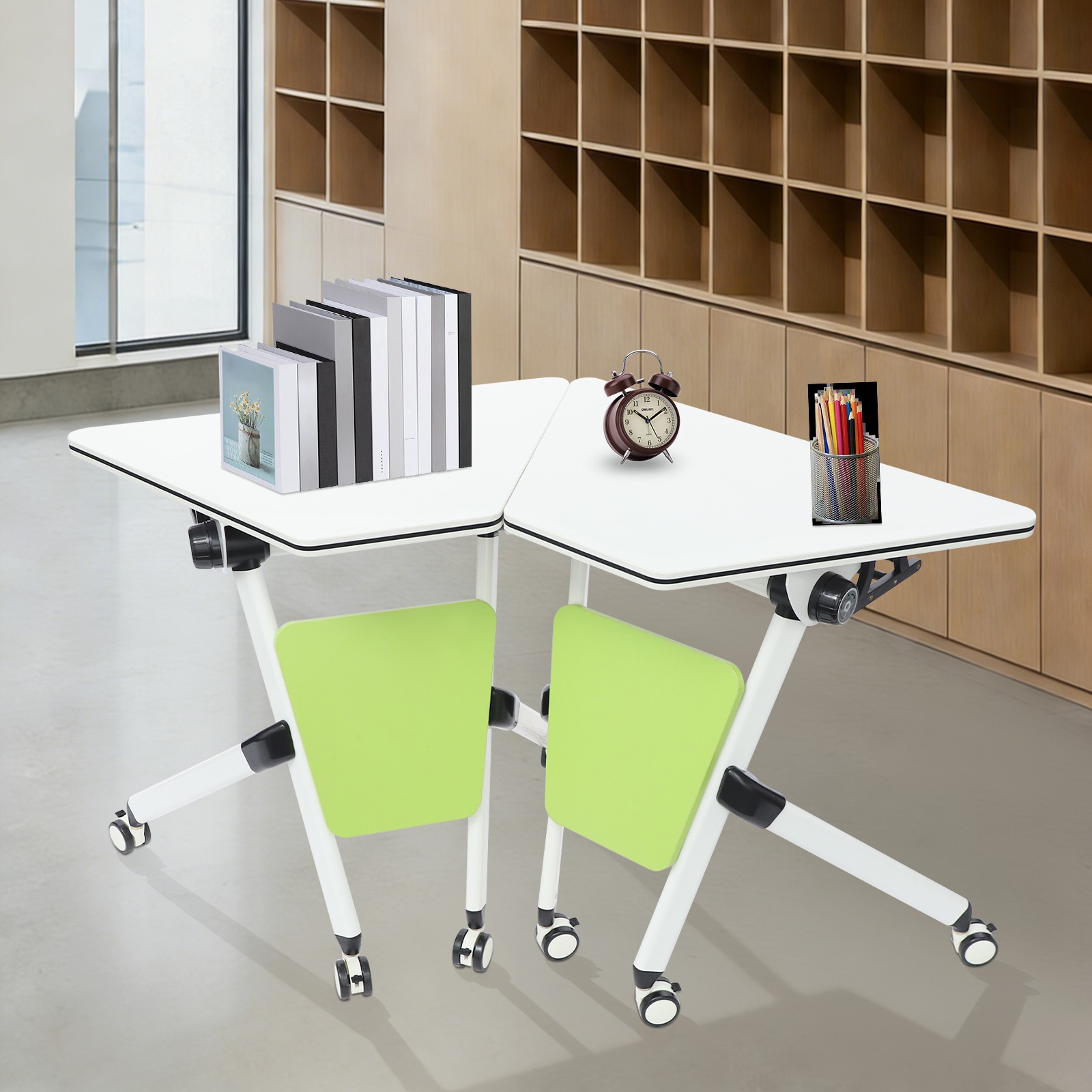 Modern Modular Folding Conference Table, Flip Top Training Desk with Wheels