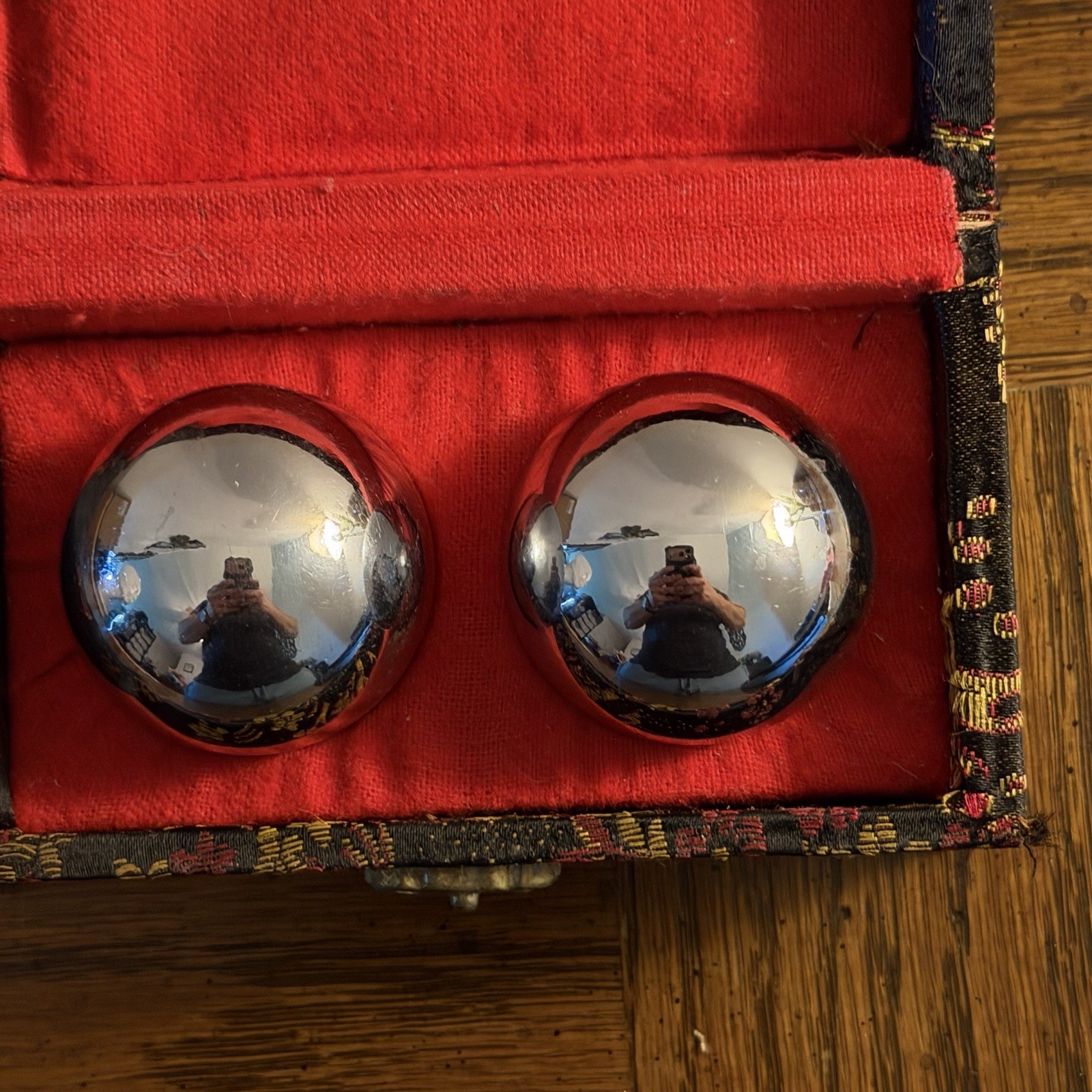 Vintage Chinese Baoding Balls – Chime/Stress Balls with Fabric Box