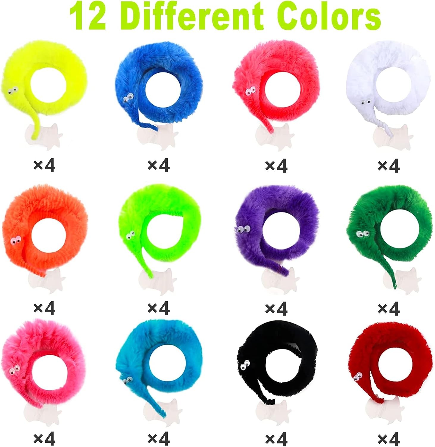 CCINEE 48 Pcs Magic Twisty Worm Wiggly Fuzzy Worms on a String Magic...