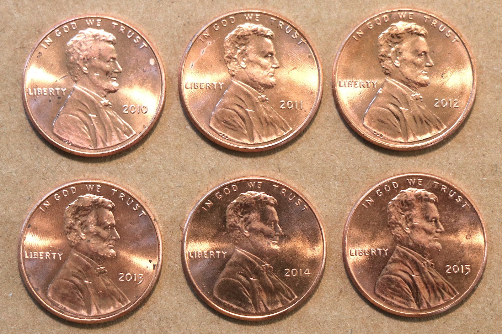 2010 D - 2015 D Lincoln Memorial Cents  BU (6 cents)