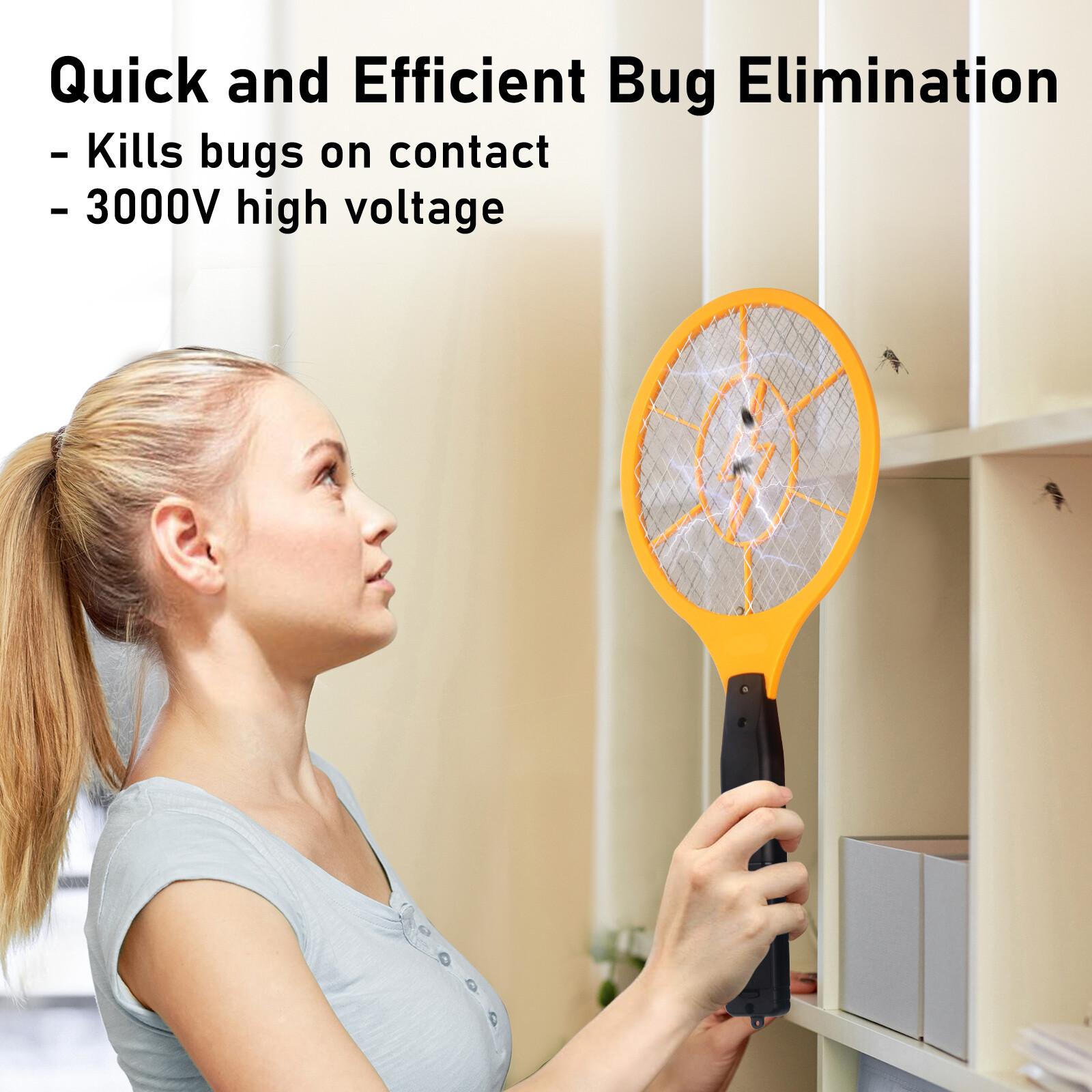 2Pcs Electric Mosquito Fly Swatter Pest Insect Killer Handheld Bug Zapper Racket